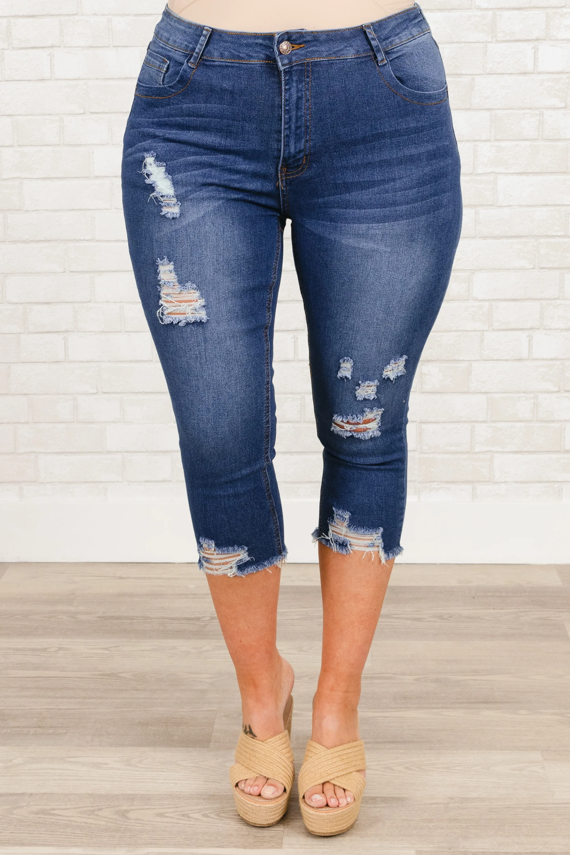 Not Losing Hope Capris, Medium Wash - Giverhouse
