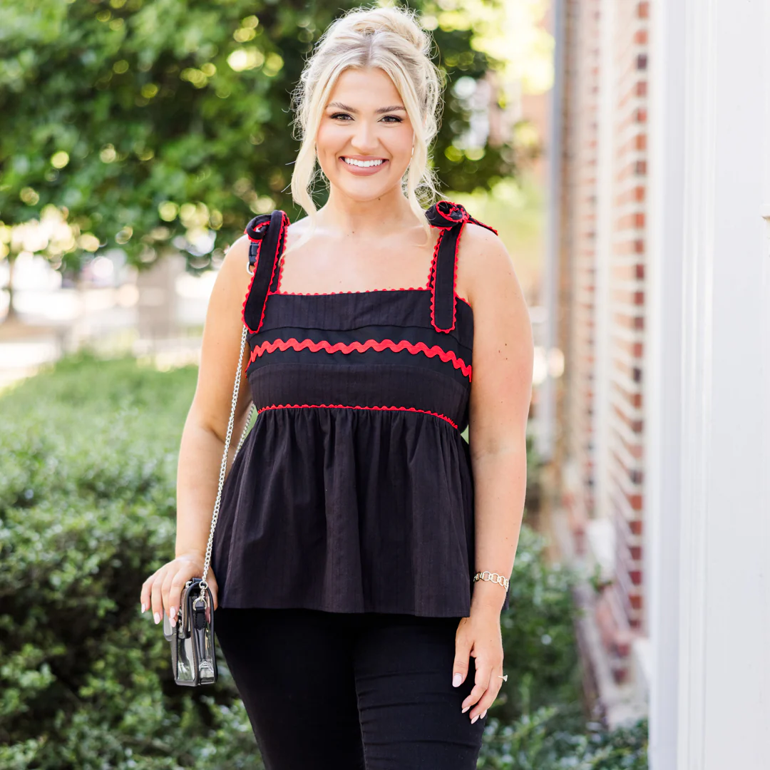 Sweetheart Gameday Babydoll Tank, Black-Red - Giverhouse