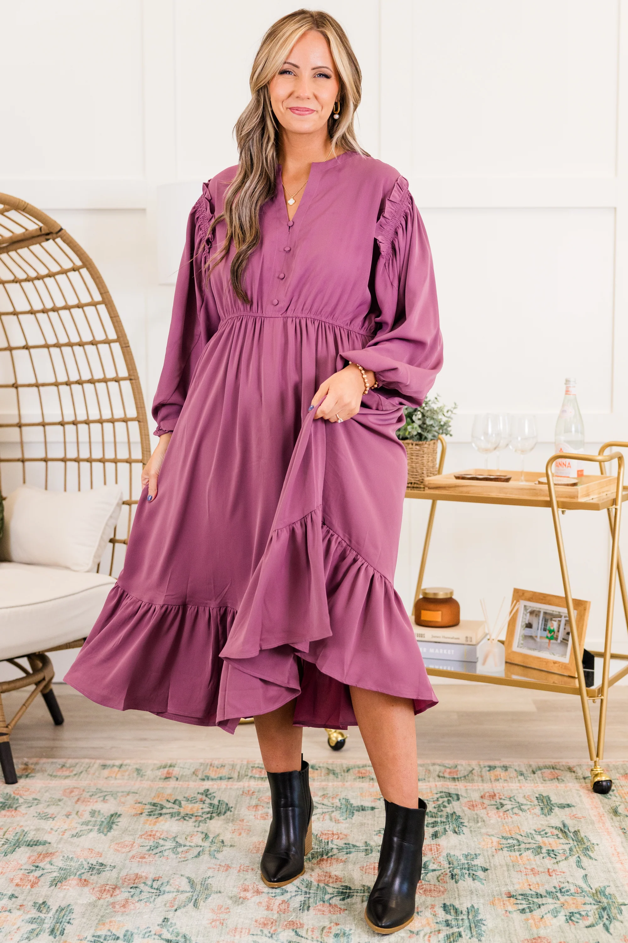 Memorize Today Dress, Eggplant - Giverhouse