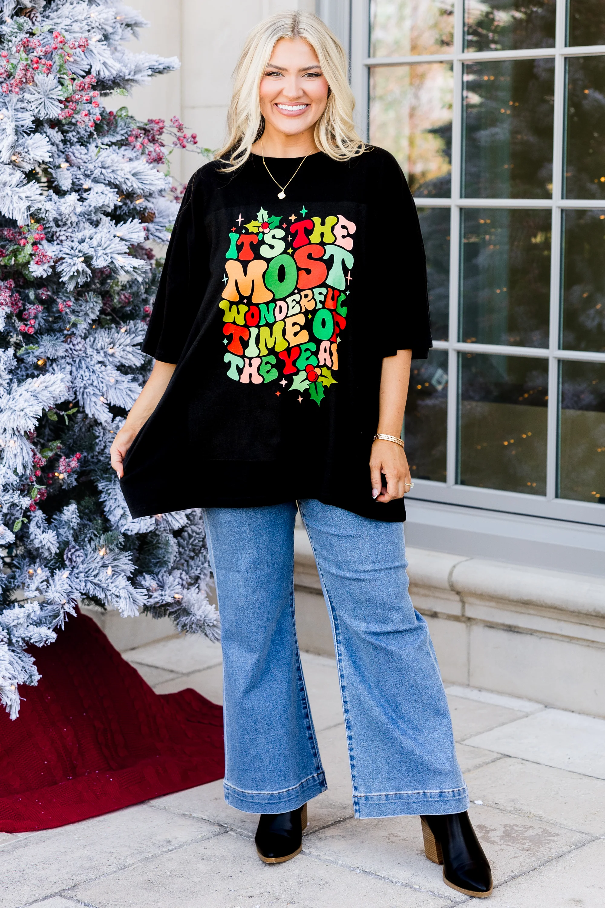 Most Wonderful Time Boyfriend Tee, Black - Giverhouse