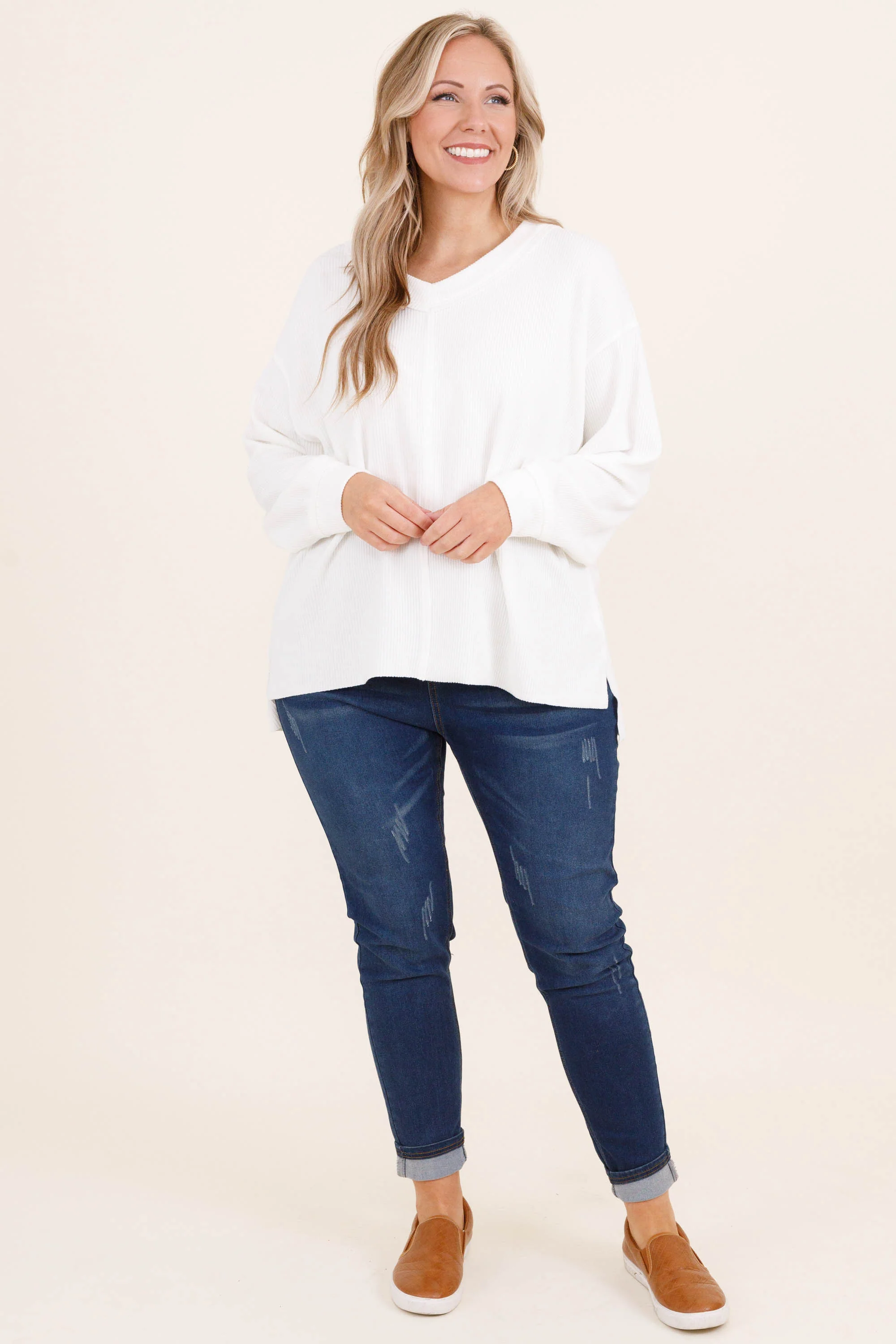 Cozy Textured Sweatshirt, Ivory - Giverhouse