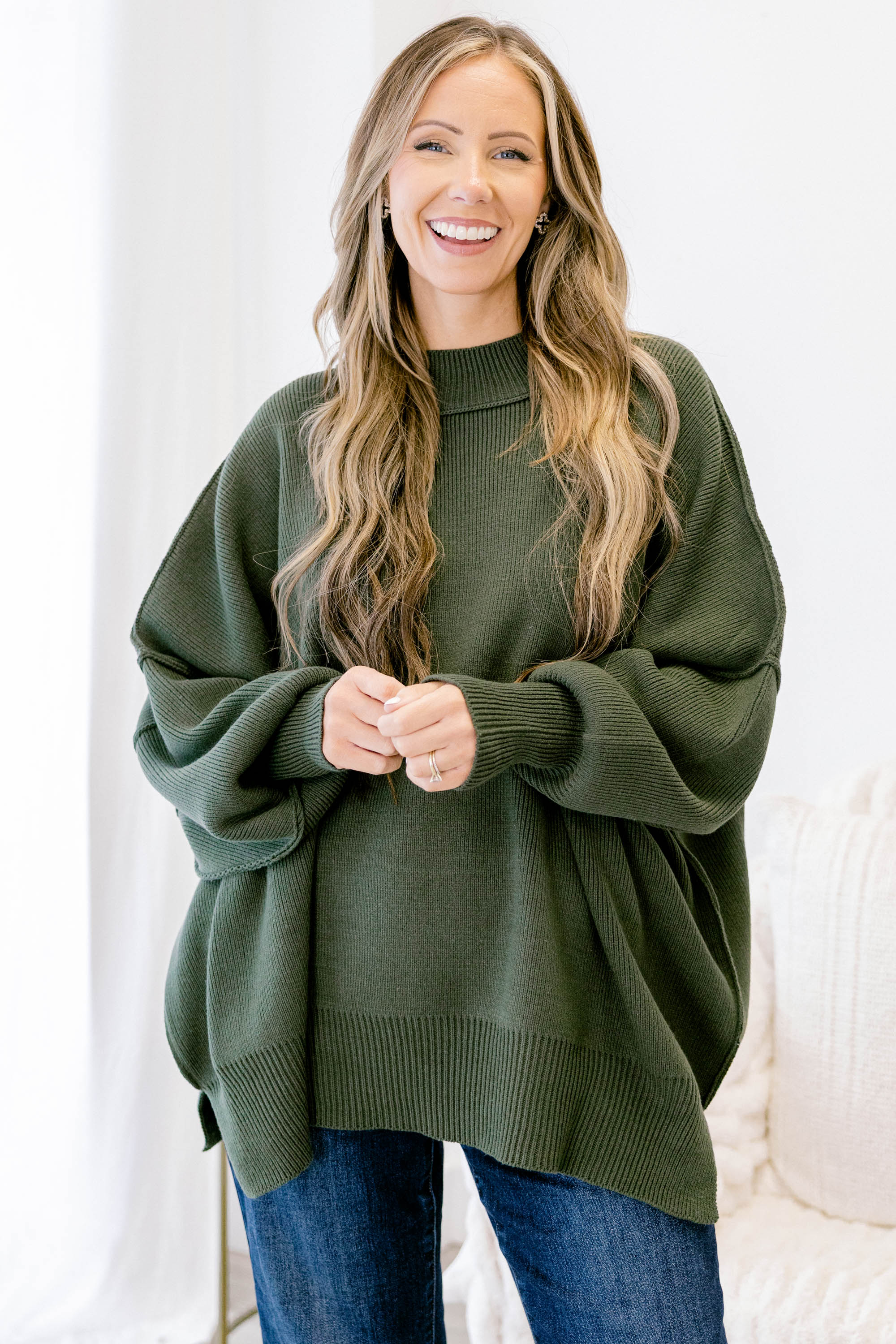 Perfectly Cozy Sweater, Dark Olive - Giverhouse