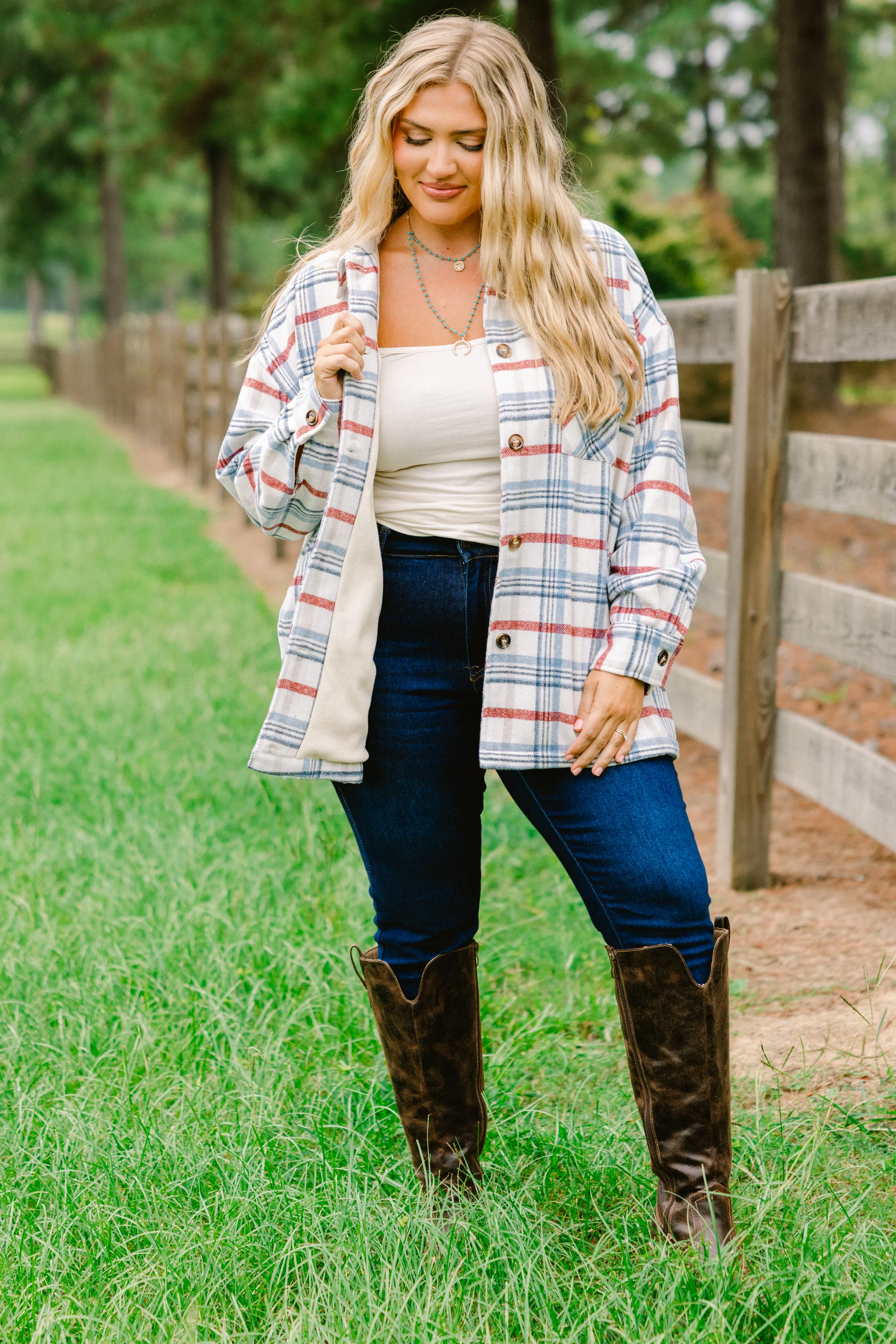 Join The Club Shacket, Blue/Ivory - Giverhouse