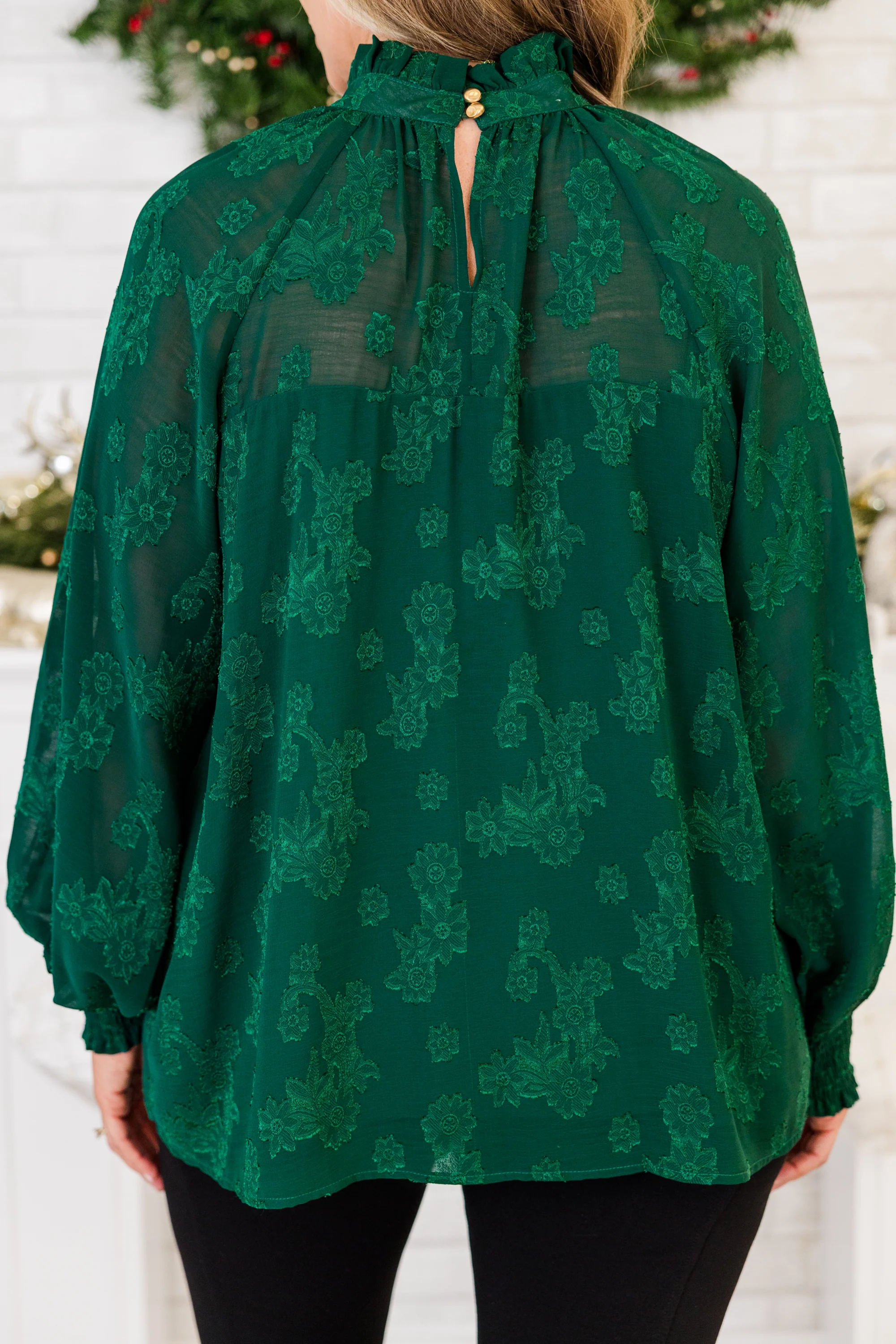 Pretty Green Eyes Blouse, Hunter Green - Giverhouse