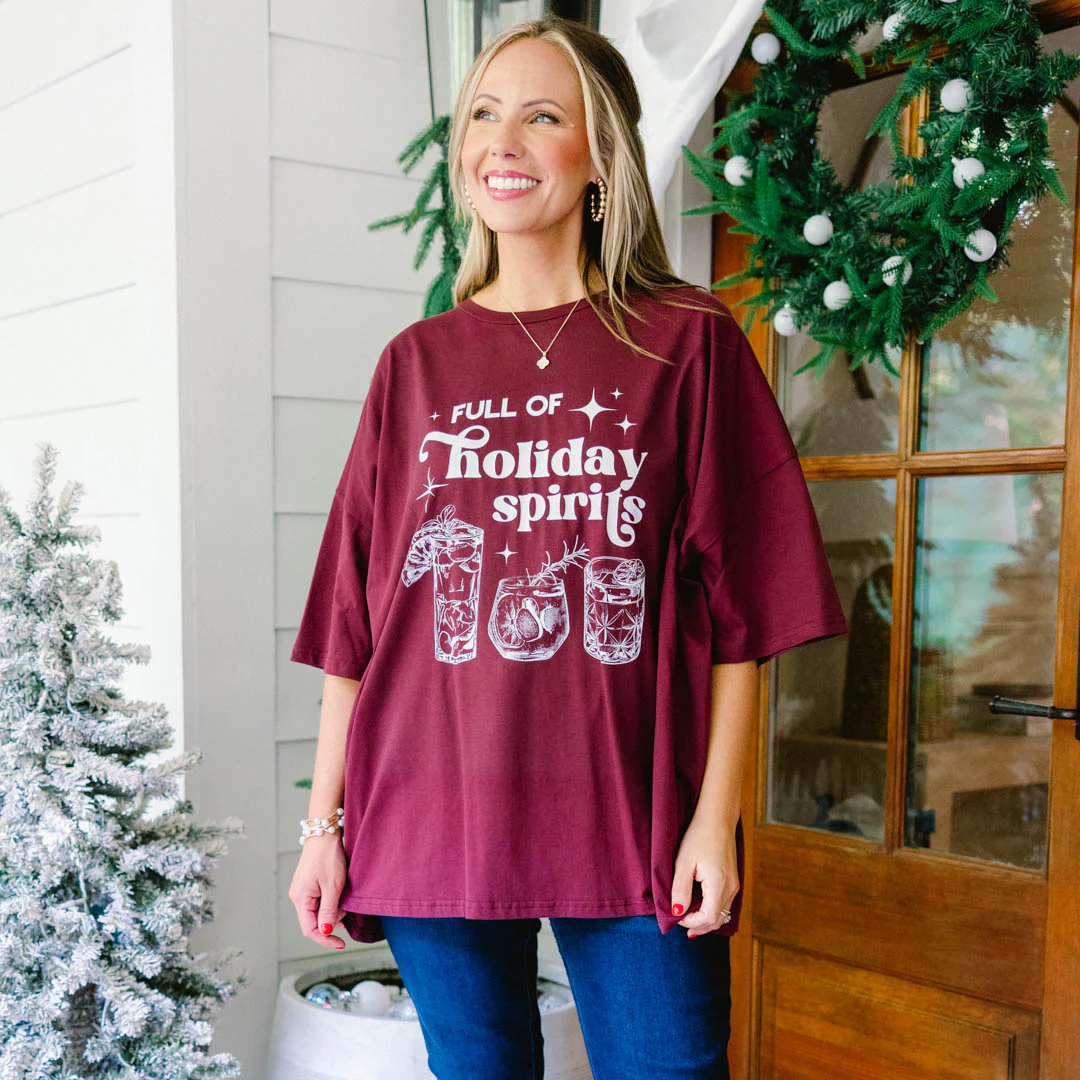 Full of Spirits Boyfriend Tee, Maroon - Giverhouse