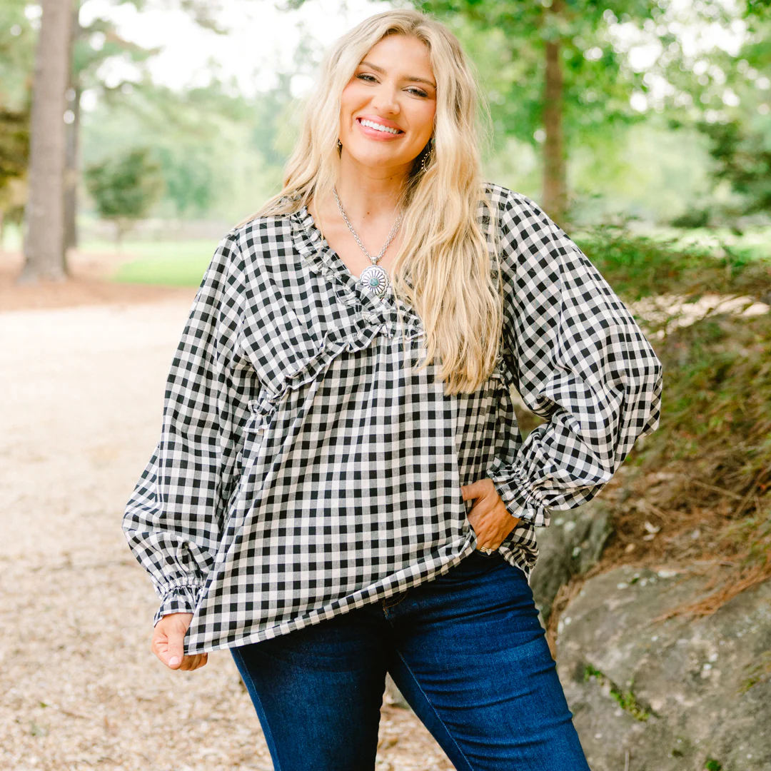 Sparkling Sunlight Top, Black Gingham - Giverhouse