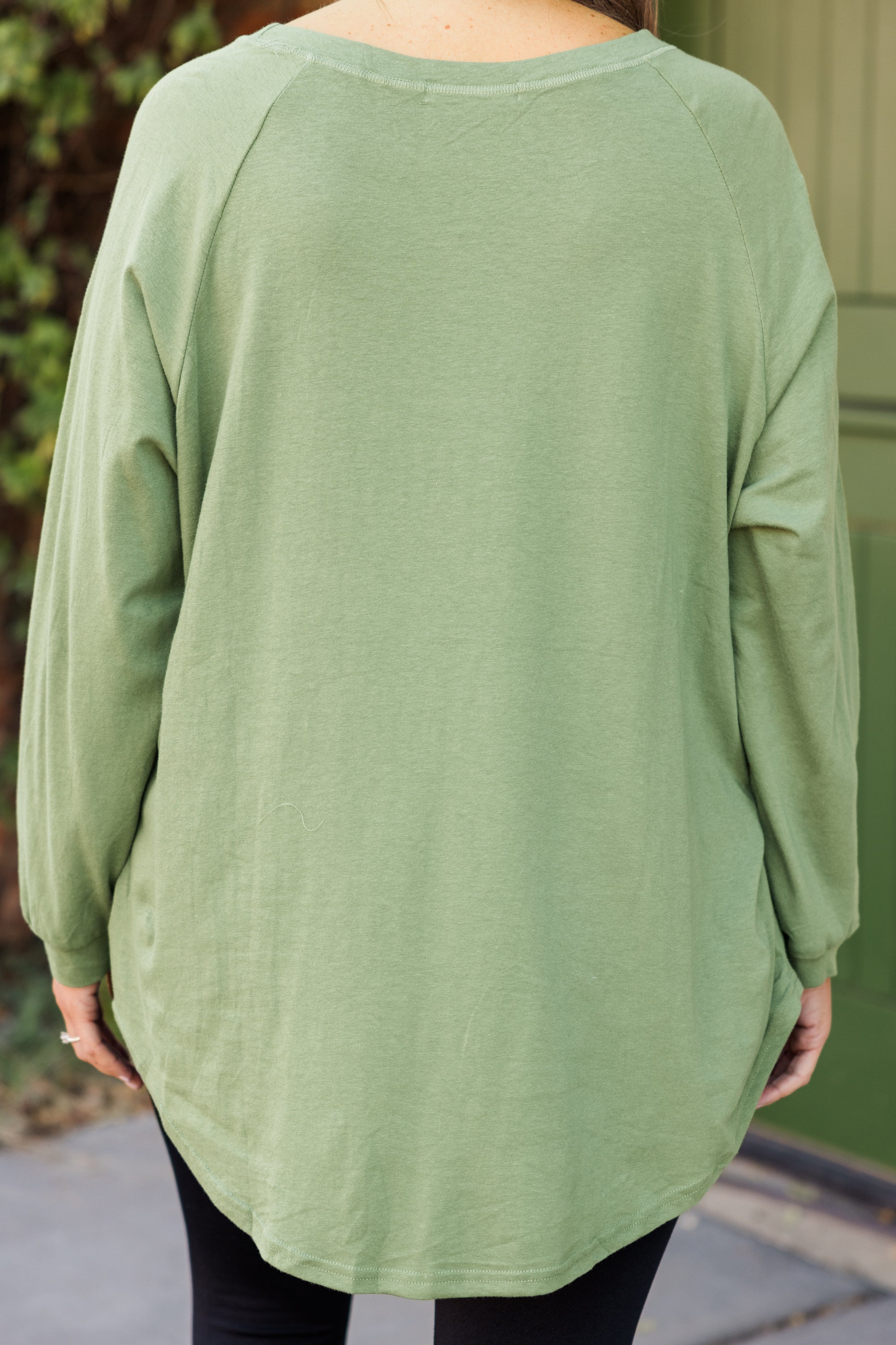 Curved Hem Slouchy Dolman Tunic, Sage - Giverhouse