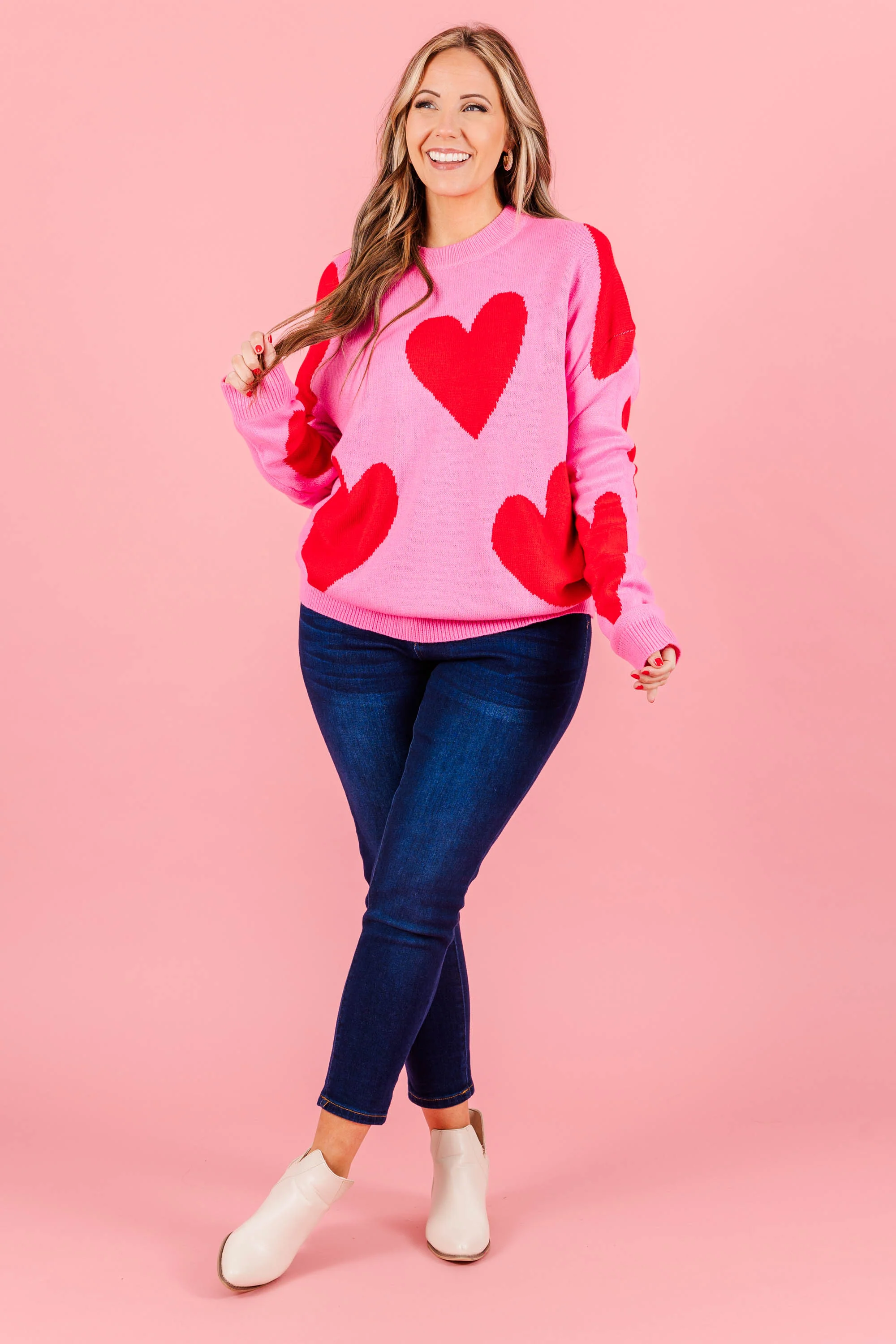 Harmonious Heart Sweater, Pink-Red - Giverhouse
