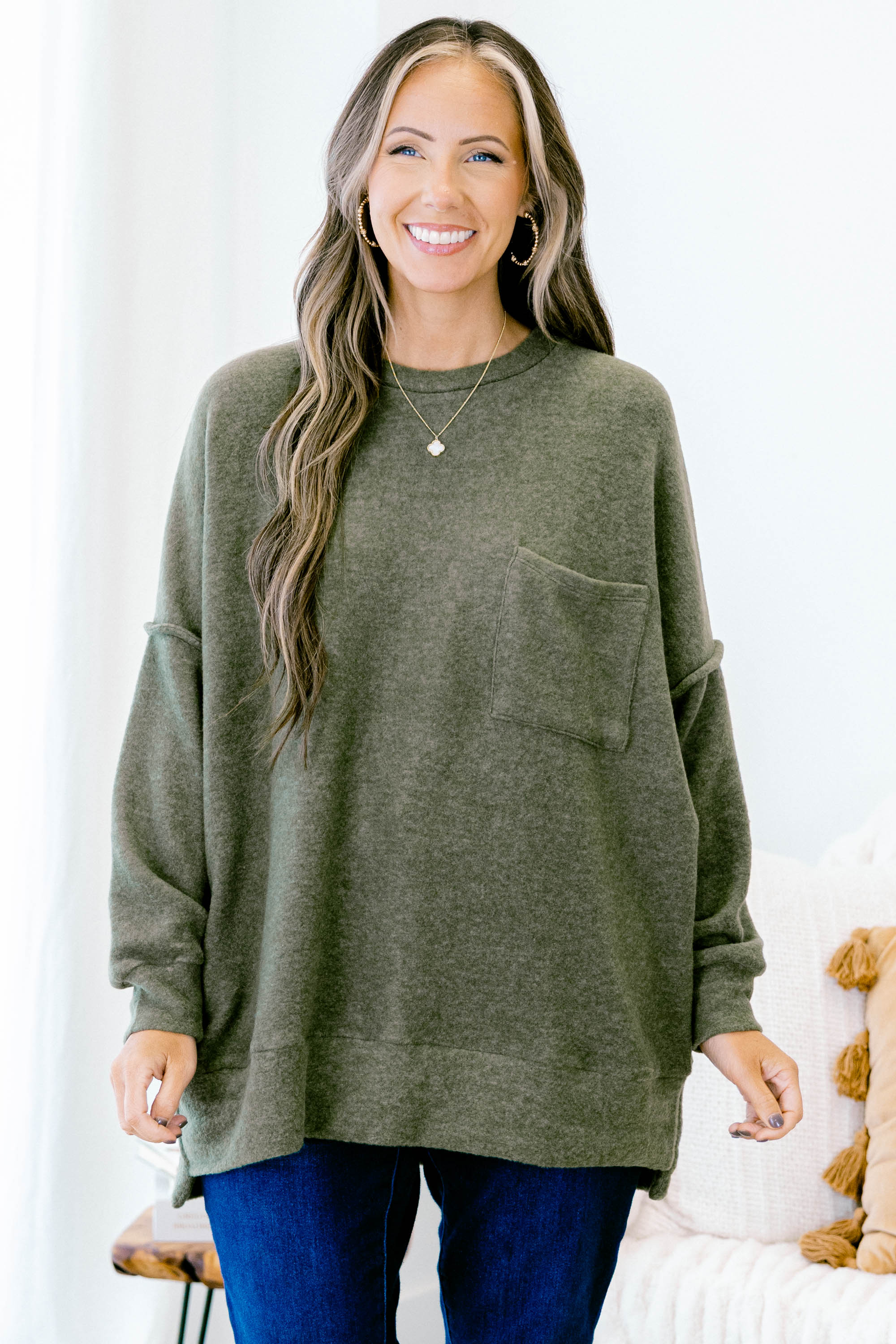Just Take A Break Sweater, Dark Olive - Giverhouse