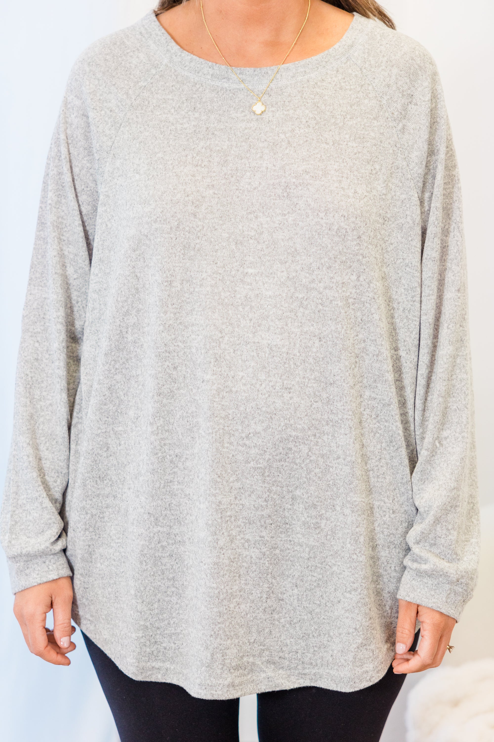 Curved Hem Slouchy Dolman Knitted Tunic, Heather Gray - Giverhouse