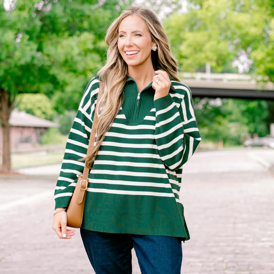 Sweet Stripes Sweater, Dark Green - Giverhouse