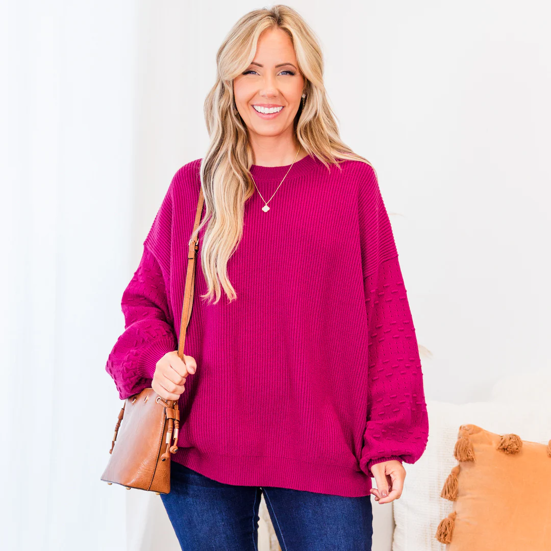 Time Is Flying Sweater, Magenta - Giverhouse