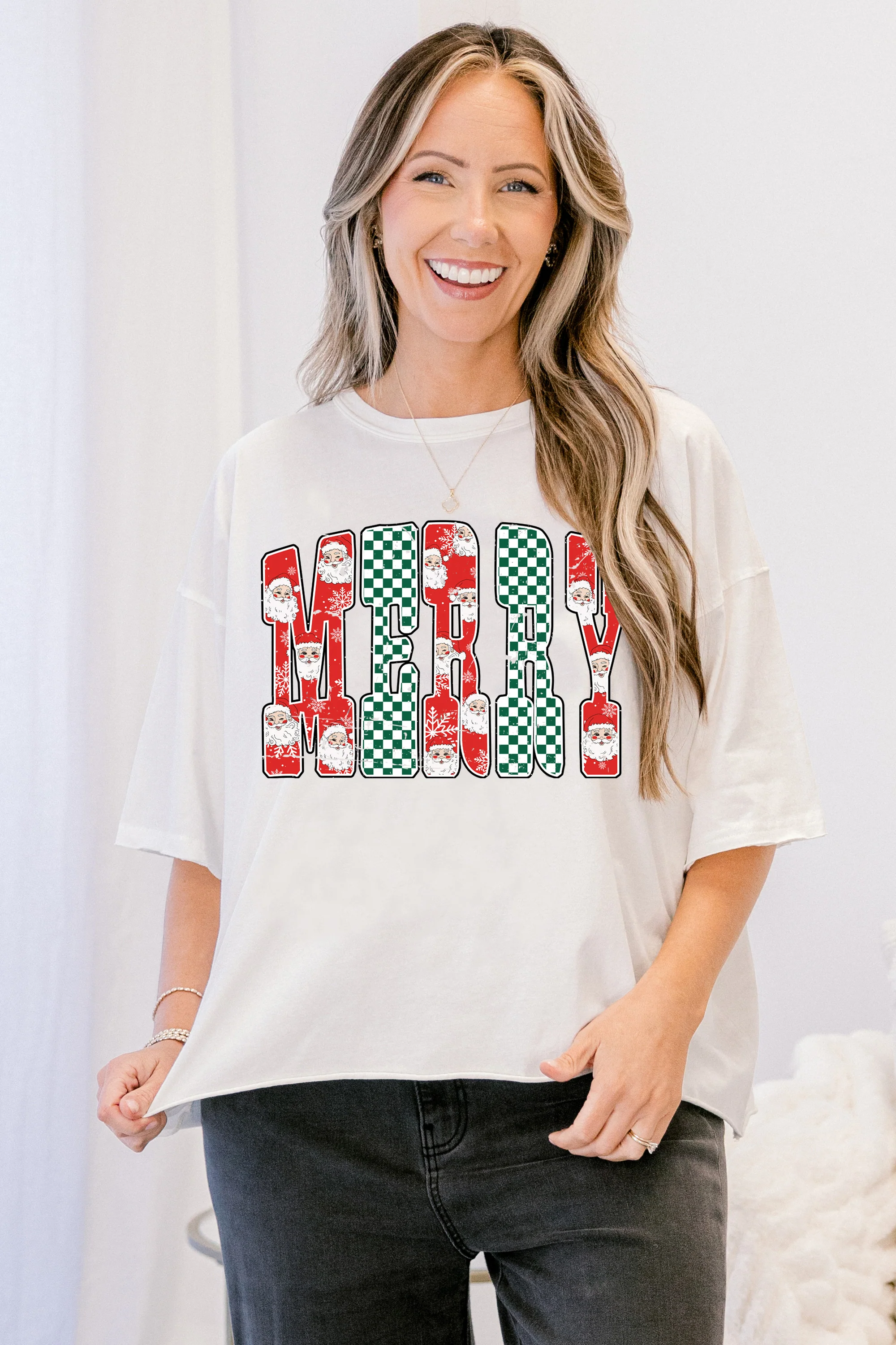 Merry Santa Vintage Wash Tee, White - Giverhouse