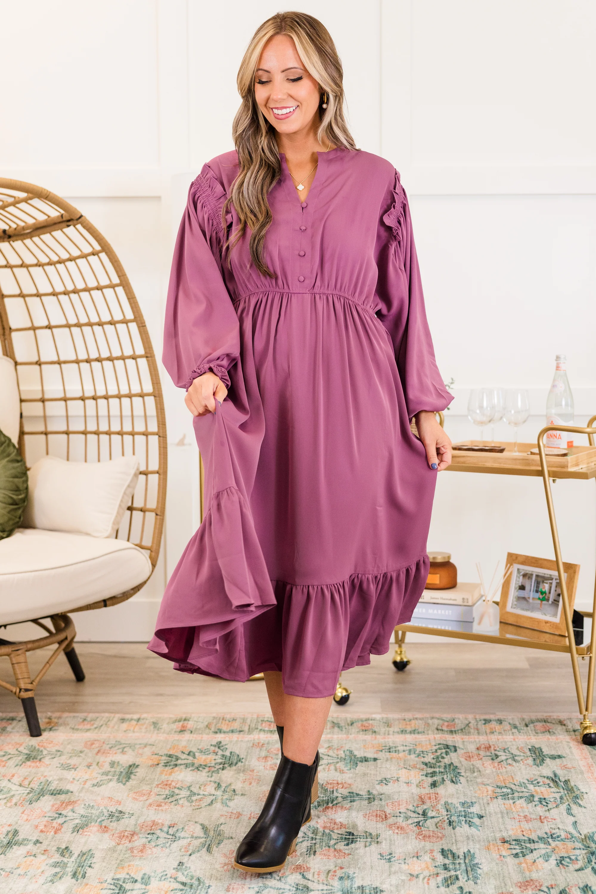 Memorize Today Dress, Eggplant - Giverhouse