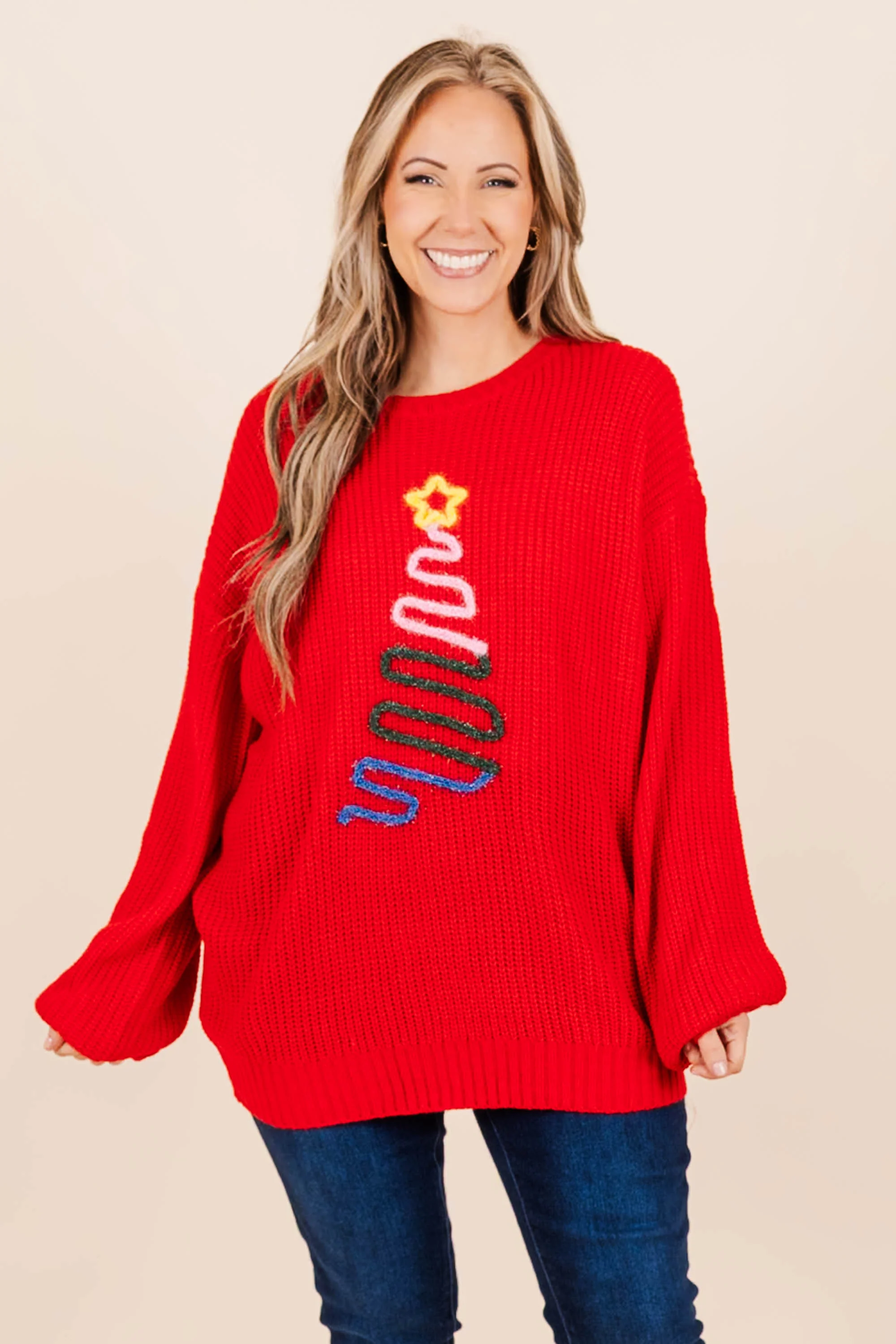 Star On Top Sweater, Red - Giverhouse