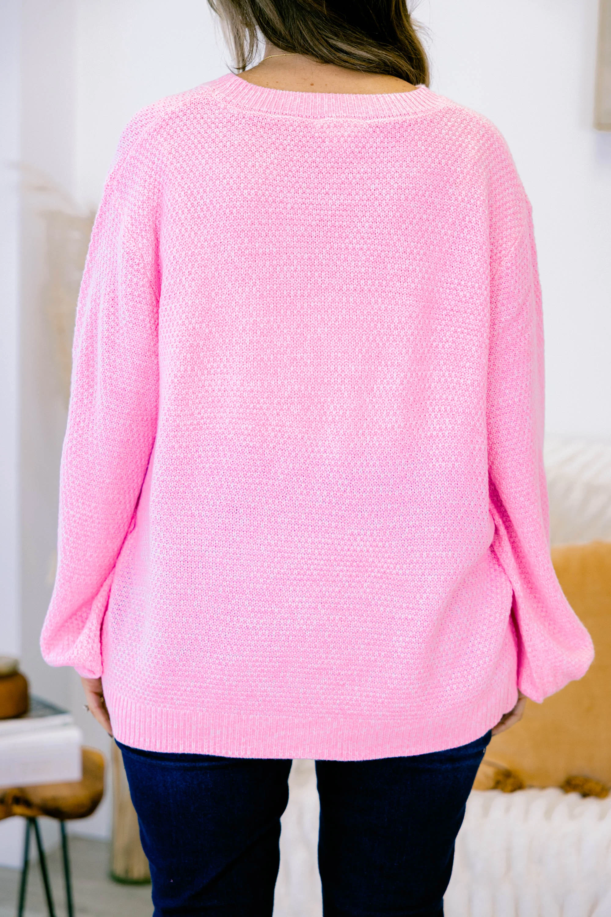 Cozy Bubble Sleeve Sweater, Spring Pink - Giverhouse