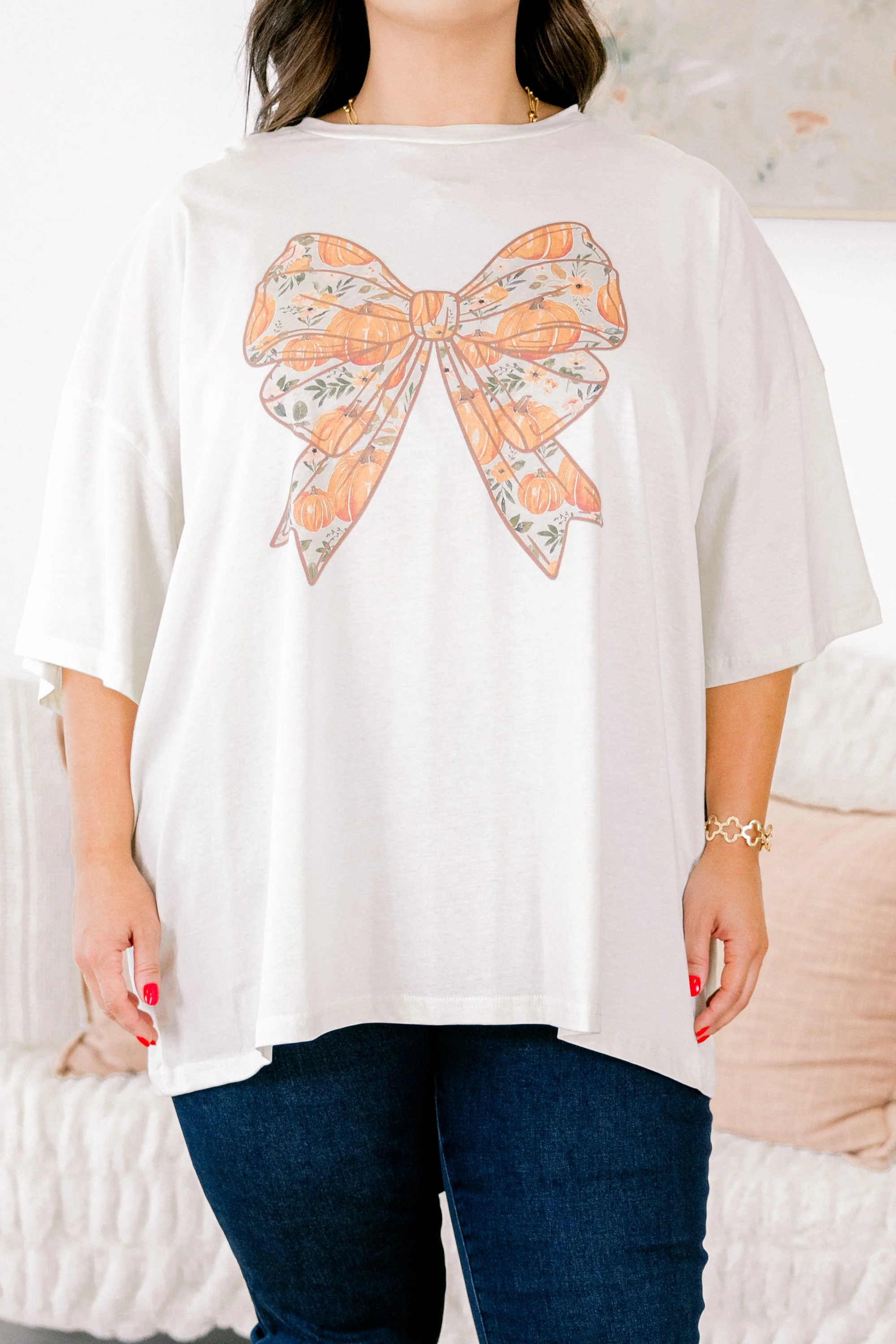 Harvest Bows Boyfriend Tee, Ivory - Giverhouse