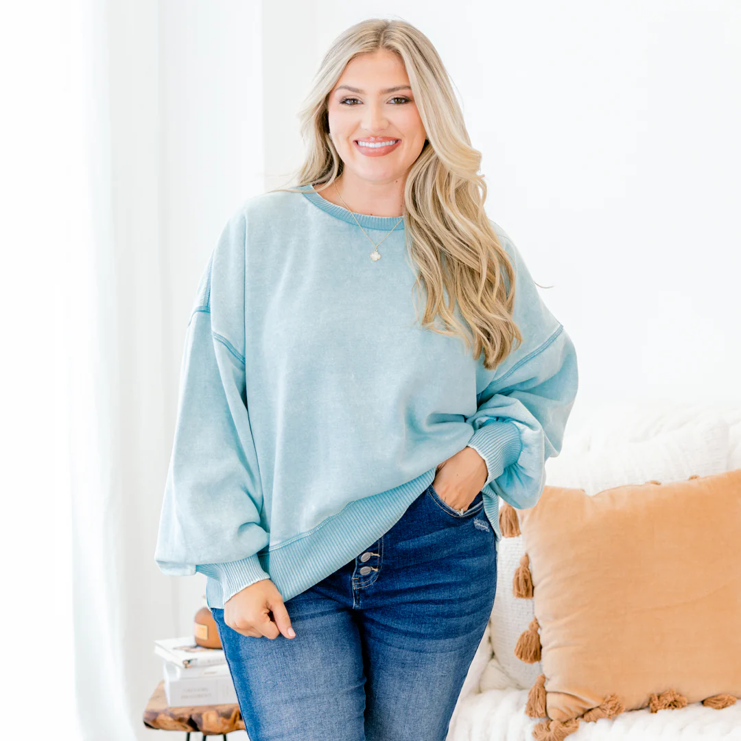 Only Getting Started Pullover, Dusty Teal - Giverhouse