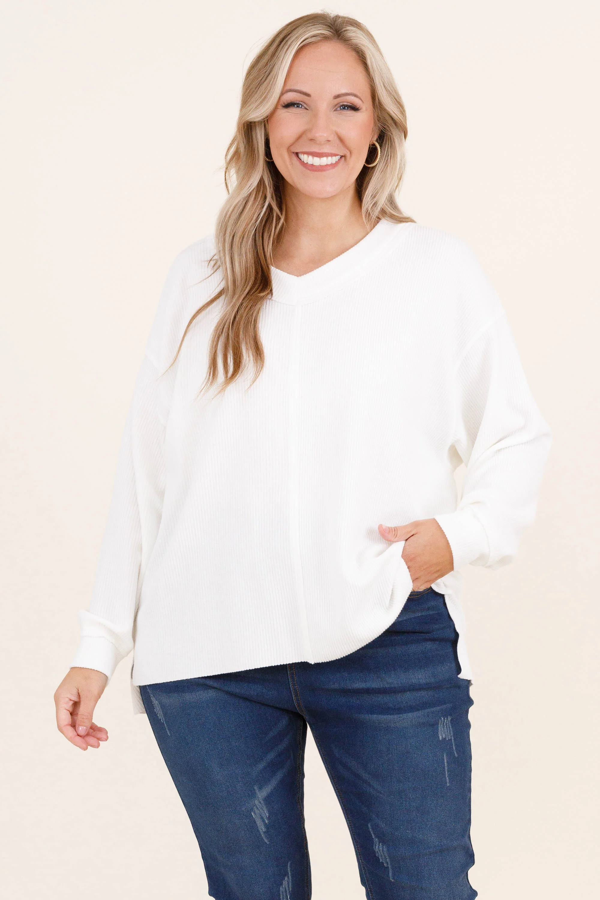 Cozy Textured Sweatshirt, Ivory - Giverhouse