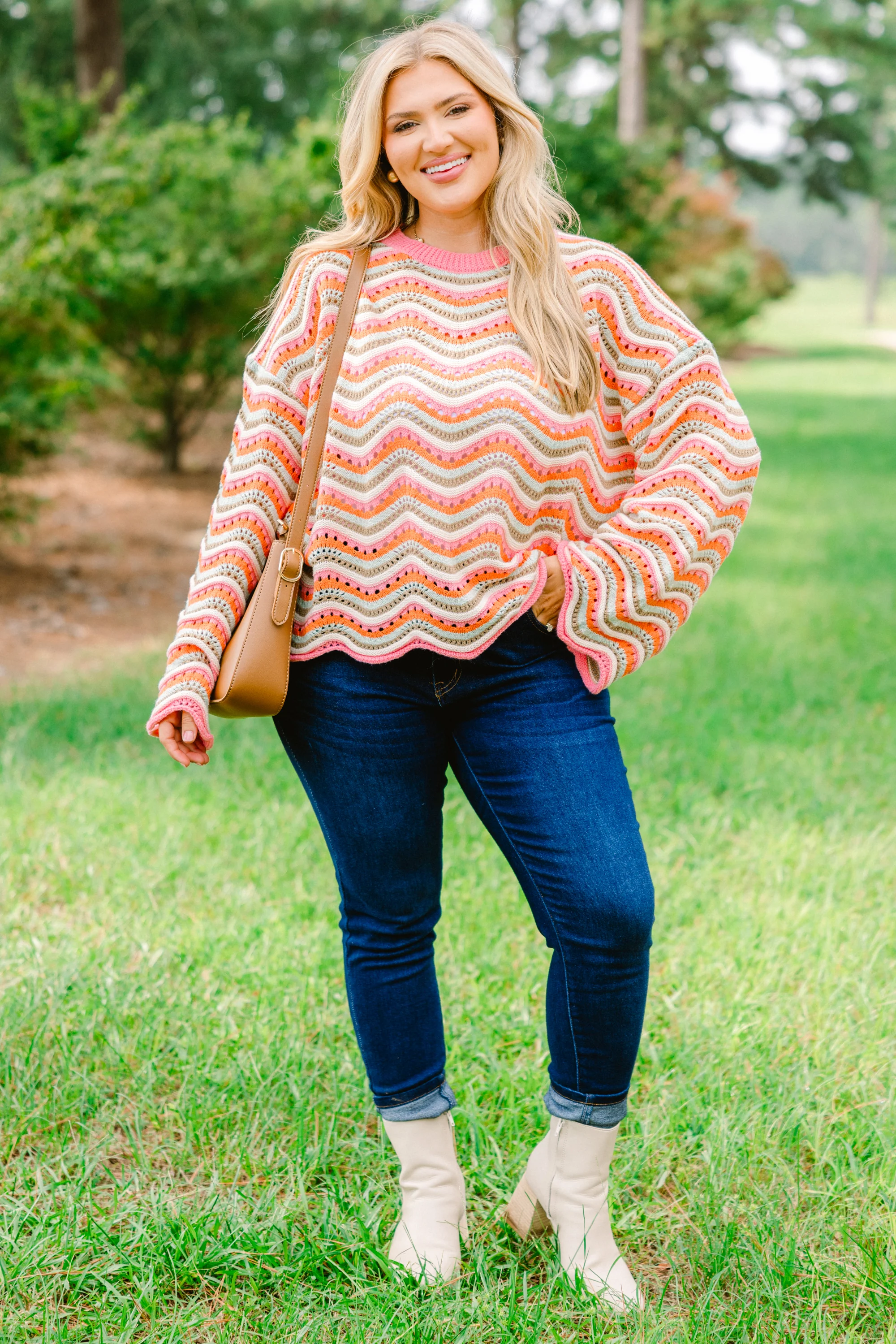 Wavy Comfort Sweater, Green-Pink - Giverhouse