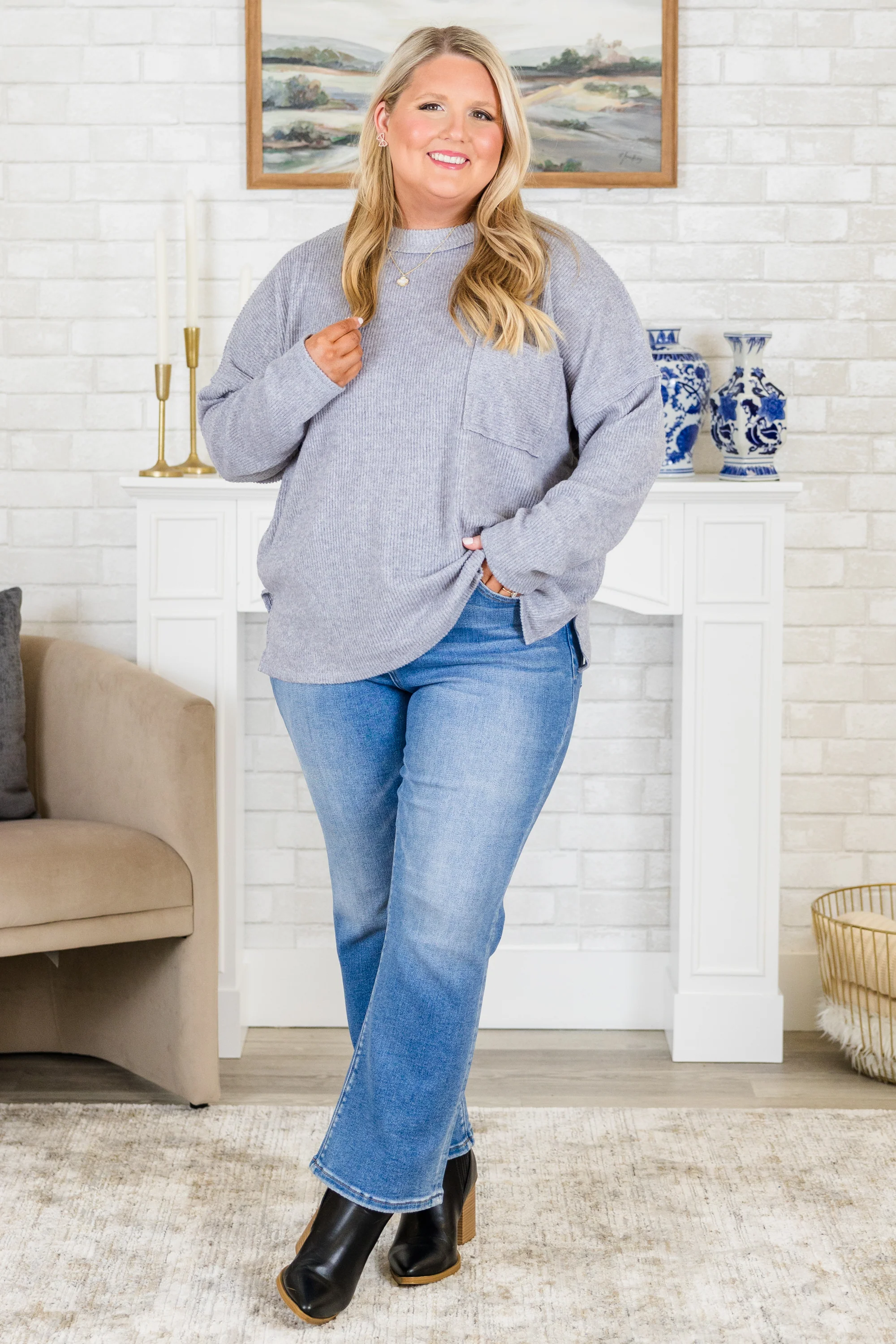 Lookin' Good Feelin' Better Sweater, Heather Gray - Giverhouse