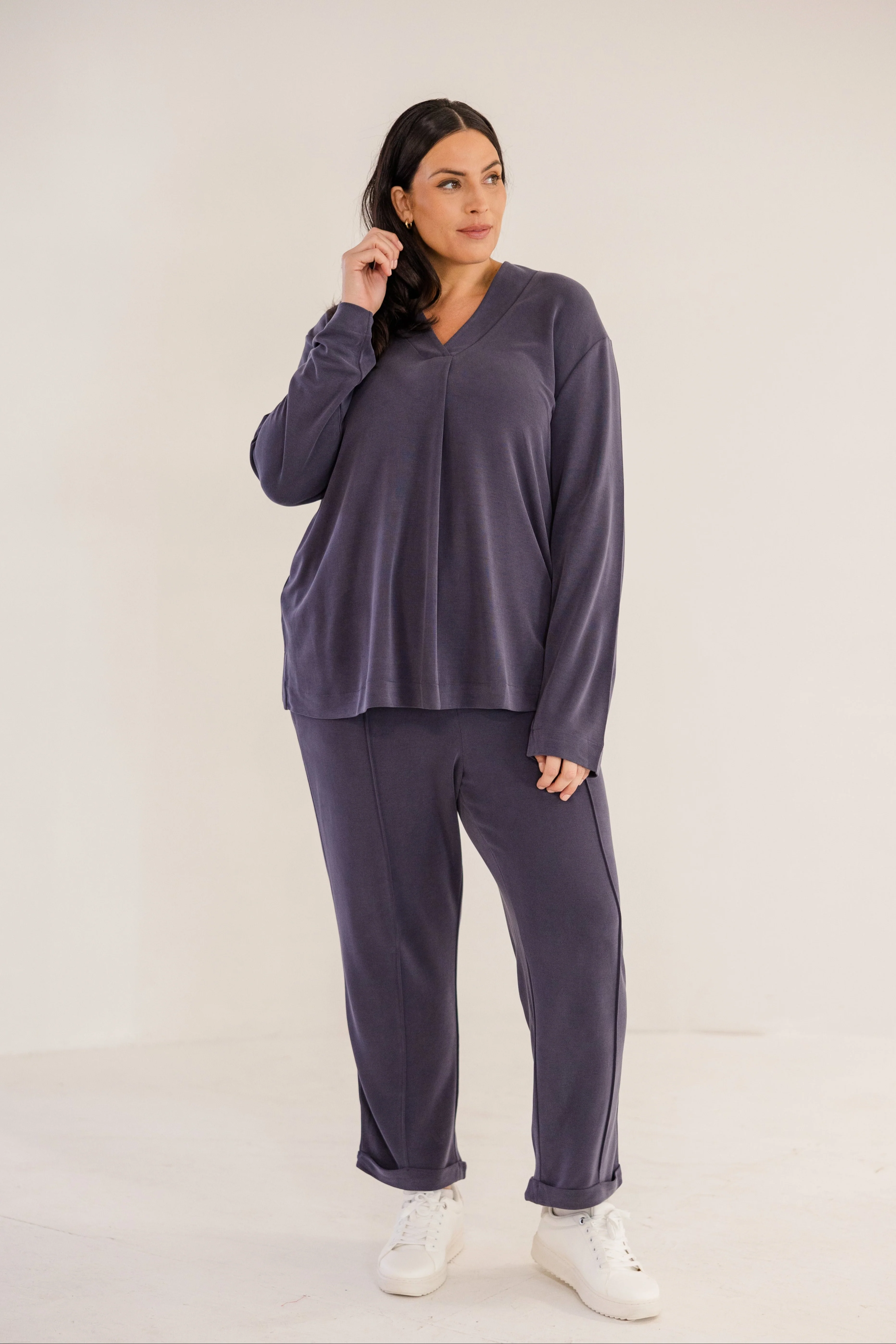 Bowery Wide V-Neck Tunic, Ink Navy - Giverhouse