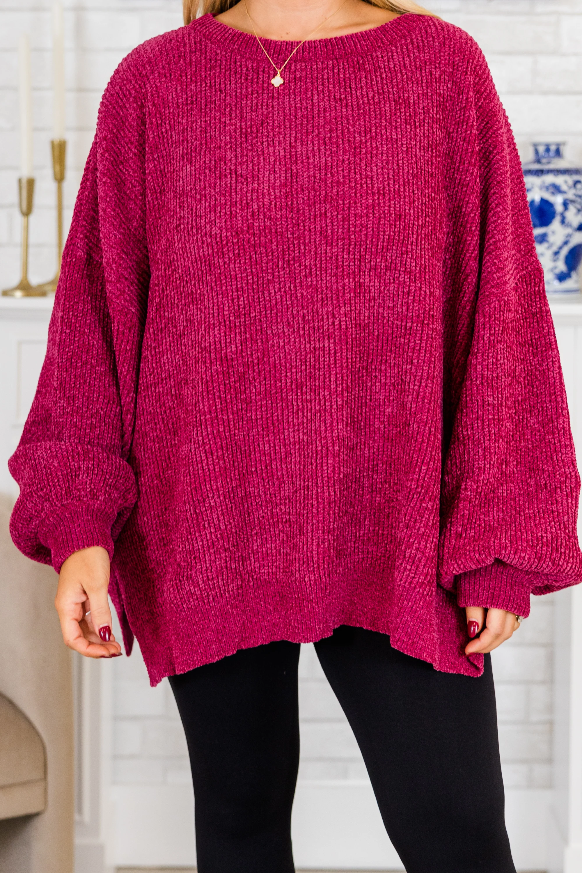 Simple But Sweet Sweater, Magenta - Giverhouse