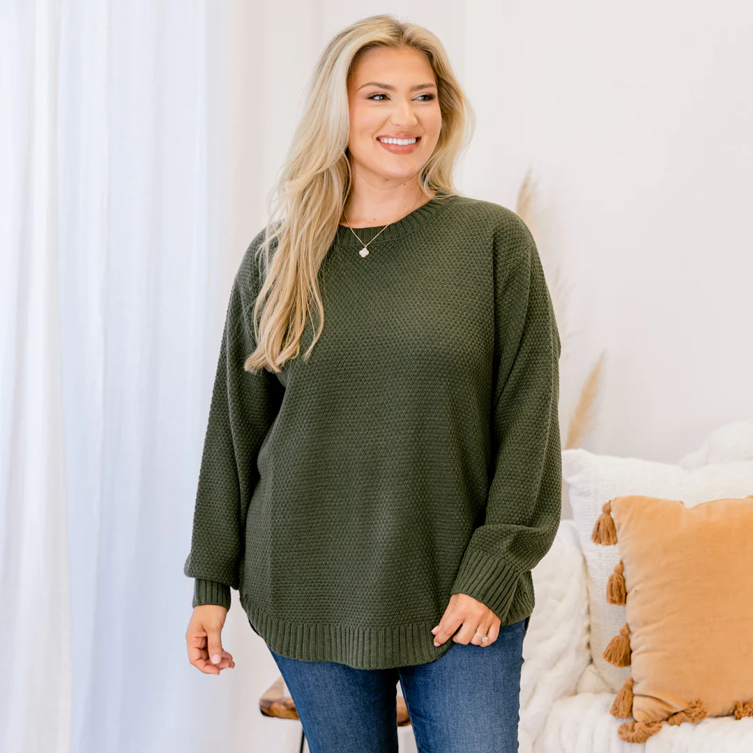 Fully Committed Sweater, Dark Olive - Giverhouse