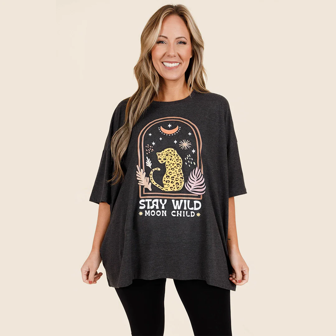 Moon Child Boyfriend Tee, Charcoal - Giverhouse