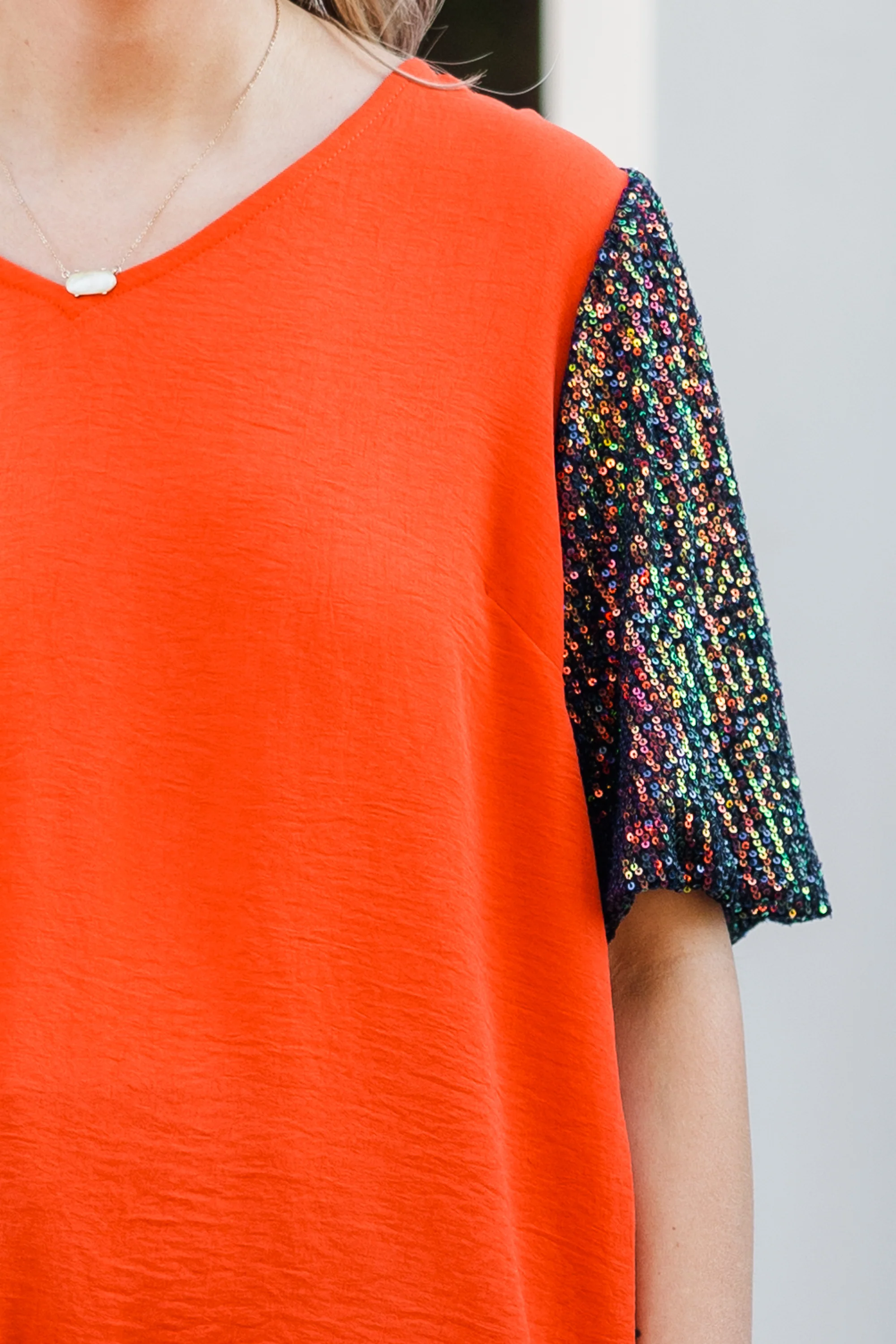 Gameday Glam Top, Orange-Navy - Giverhouse