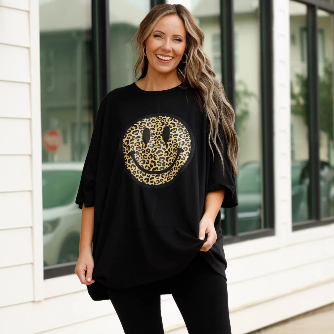 Smiley Face Boyfriend Tee, Black - Giverhouse
