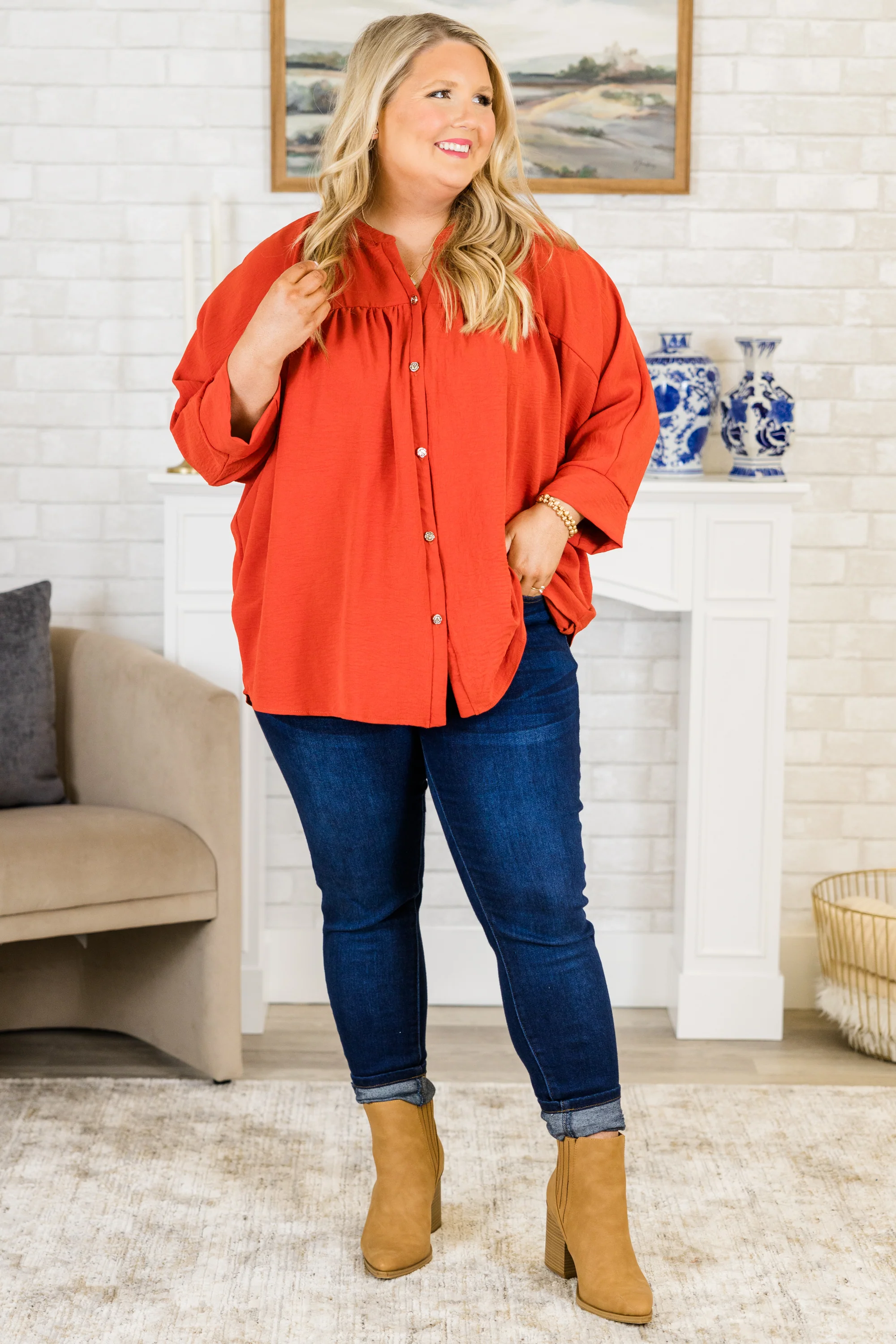 Fond Reflections Top, Orange - Giverhouse