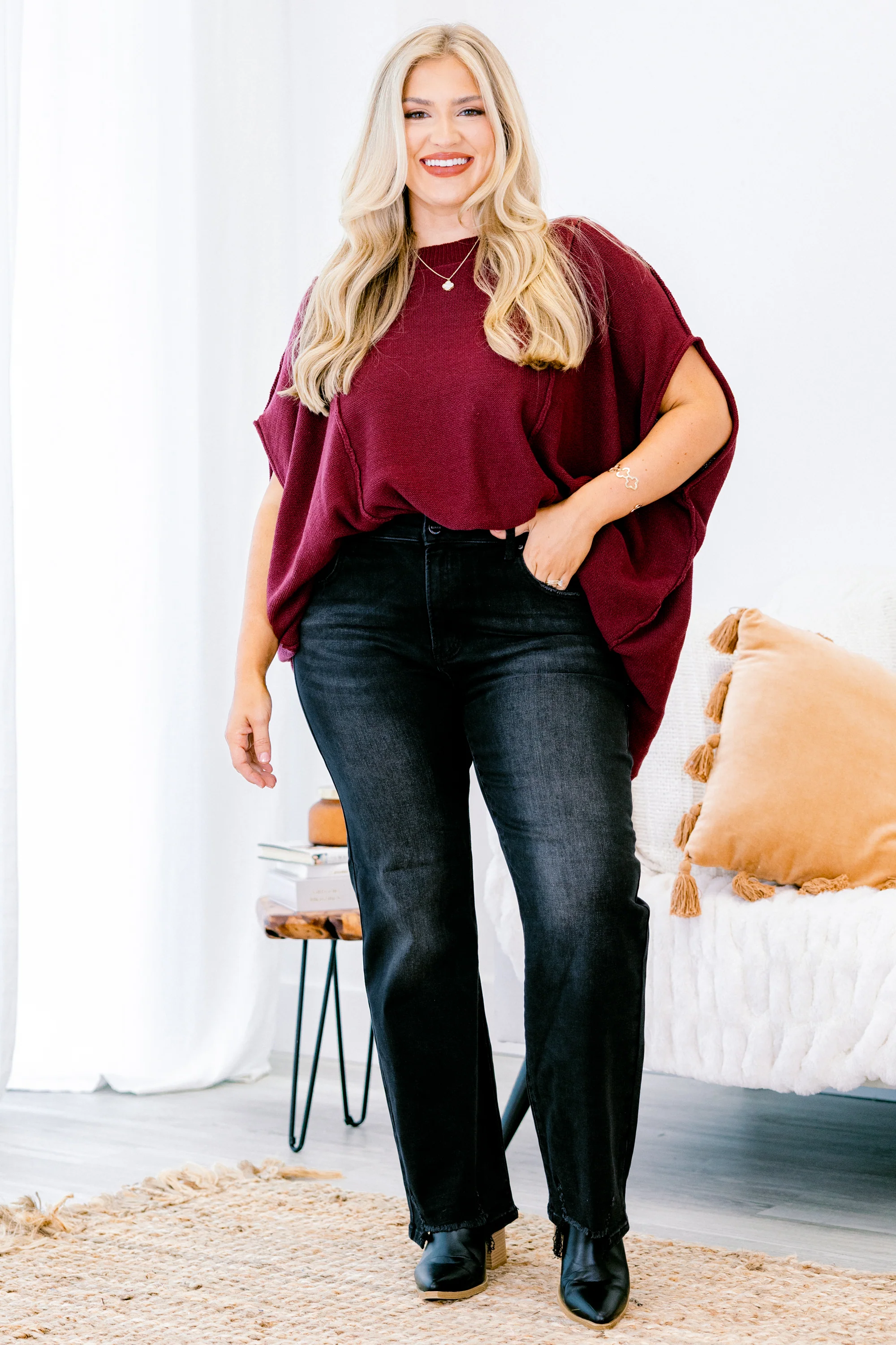 On My Way Over Sweater, Wine - Giverhouse