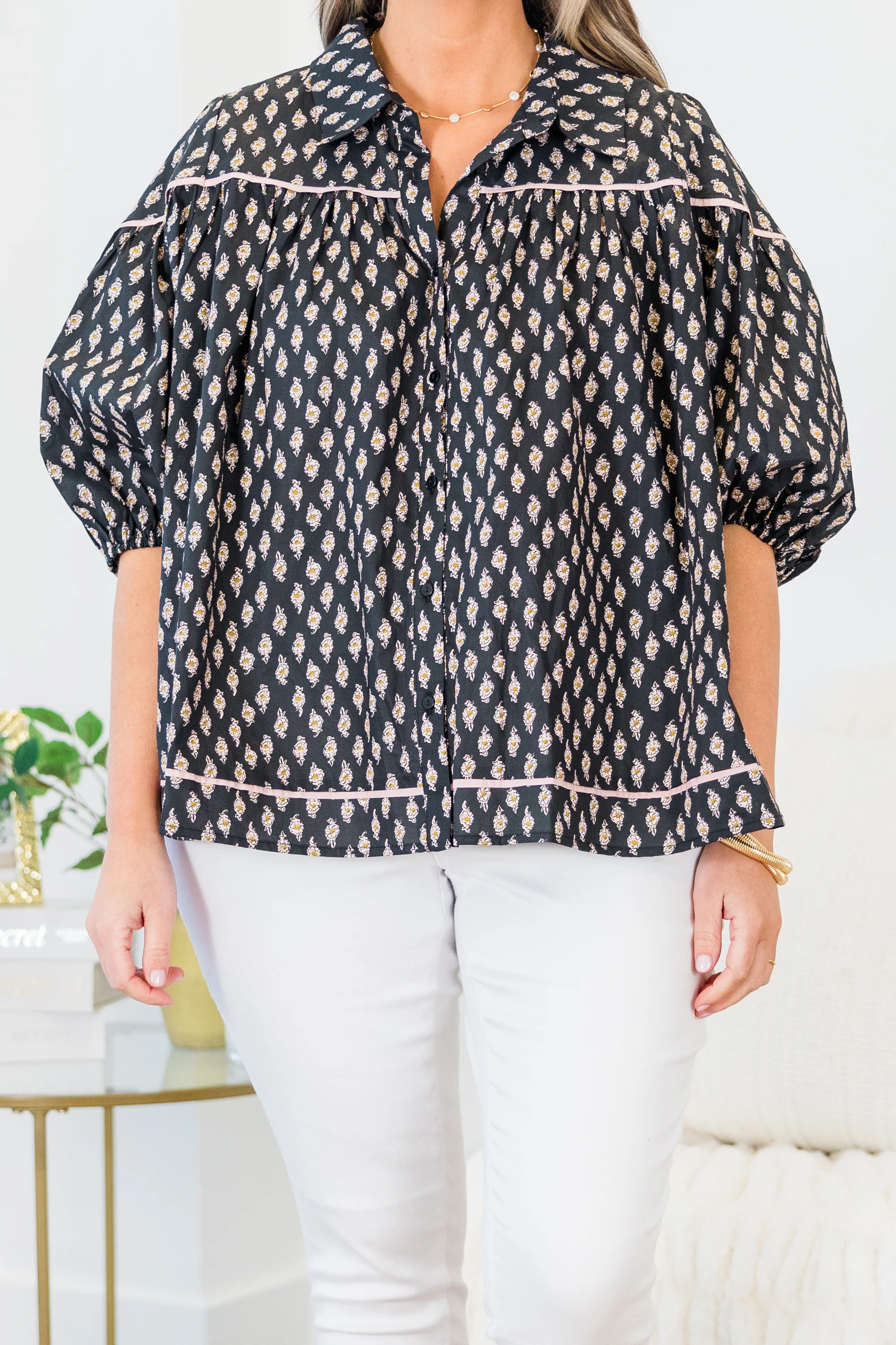 Love Is All Around Blouse, Black/Pink - Giverhouse