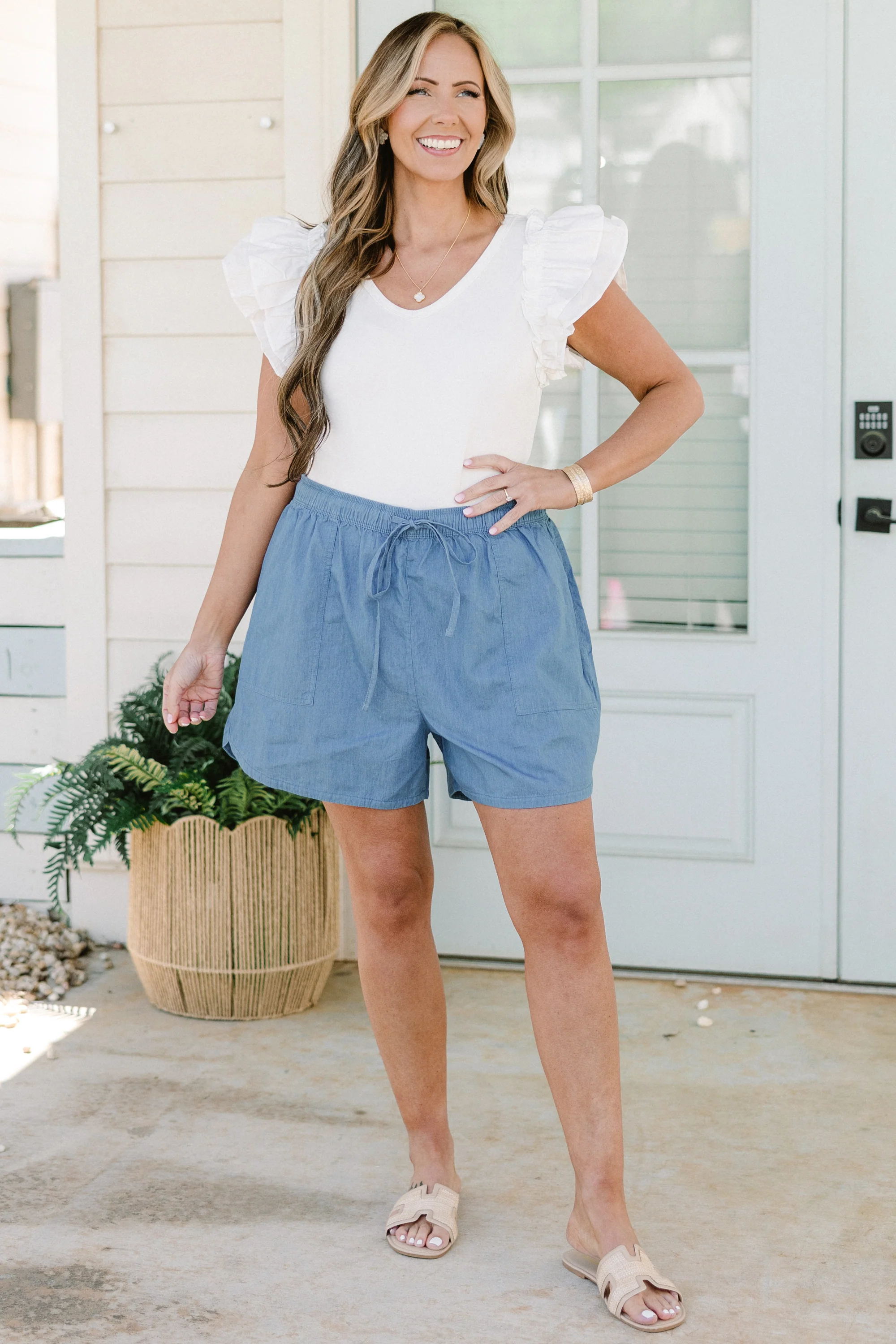 Livin' Life Fully Shorts, Light Denim - Giverhouse