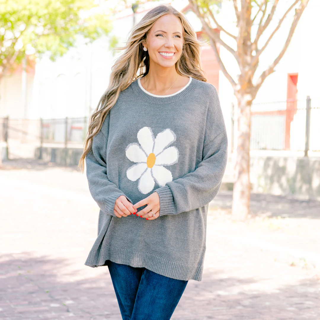 Daisy Fresh Sweater, Gray - Giverhouse