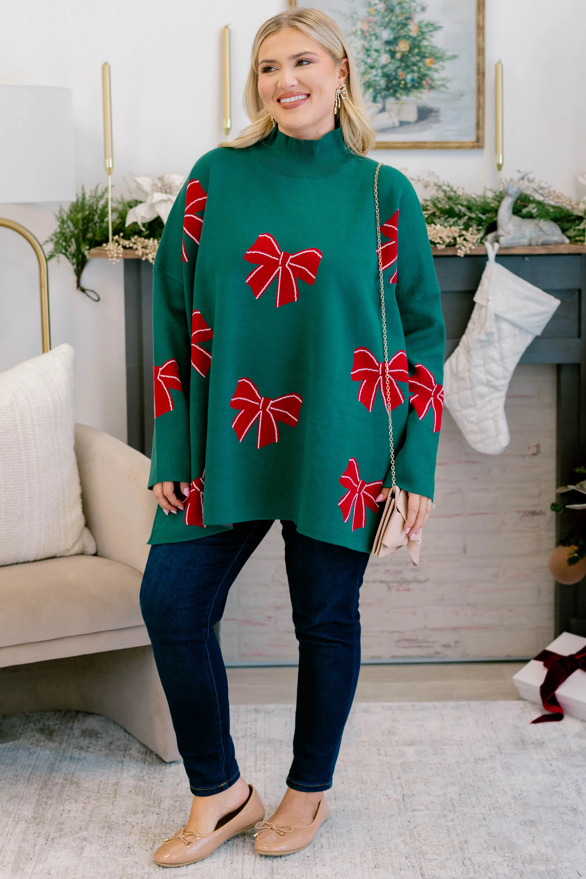 Everything And More Sweater, Green Bow - Giverhouse