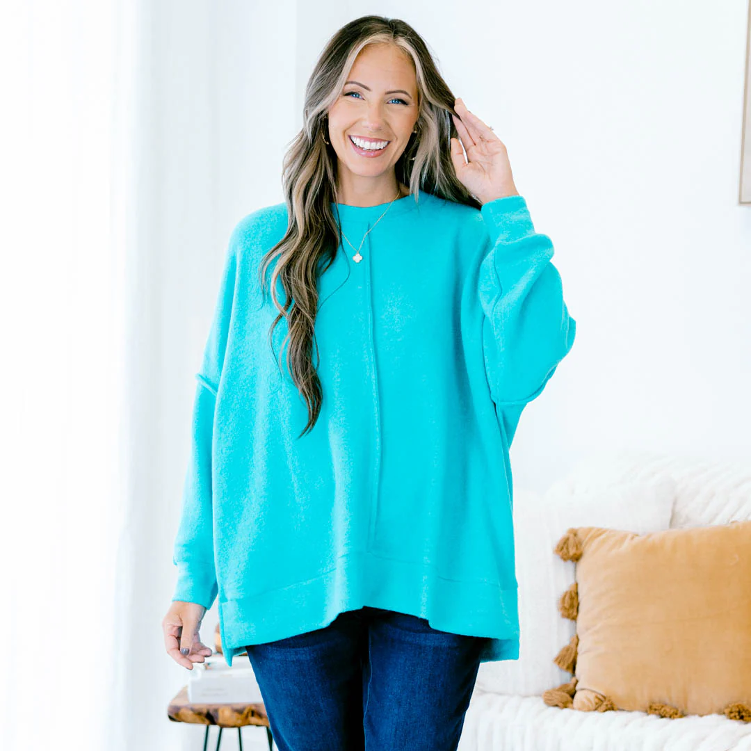 So Comfy Sweater, Light Teal - Giverhouse