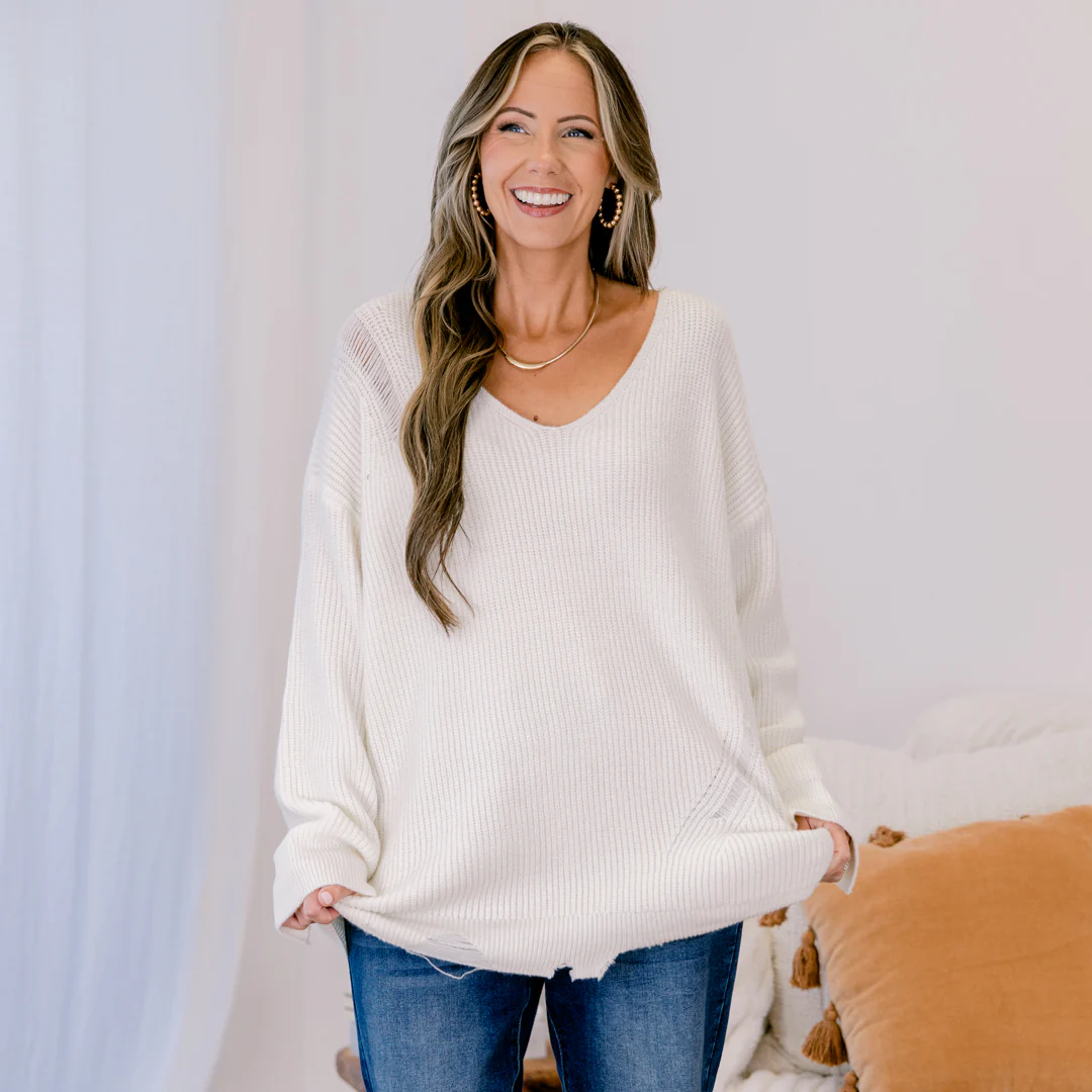 Turn It Up Tunic Sweater, Ivory - Giverhouse