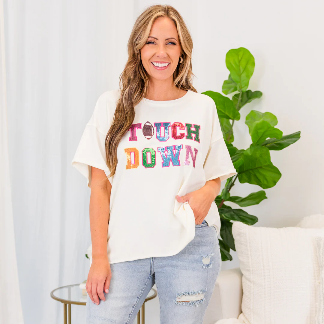 Sequin Score Top, Cream - Giverhouse