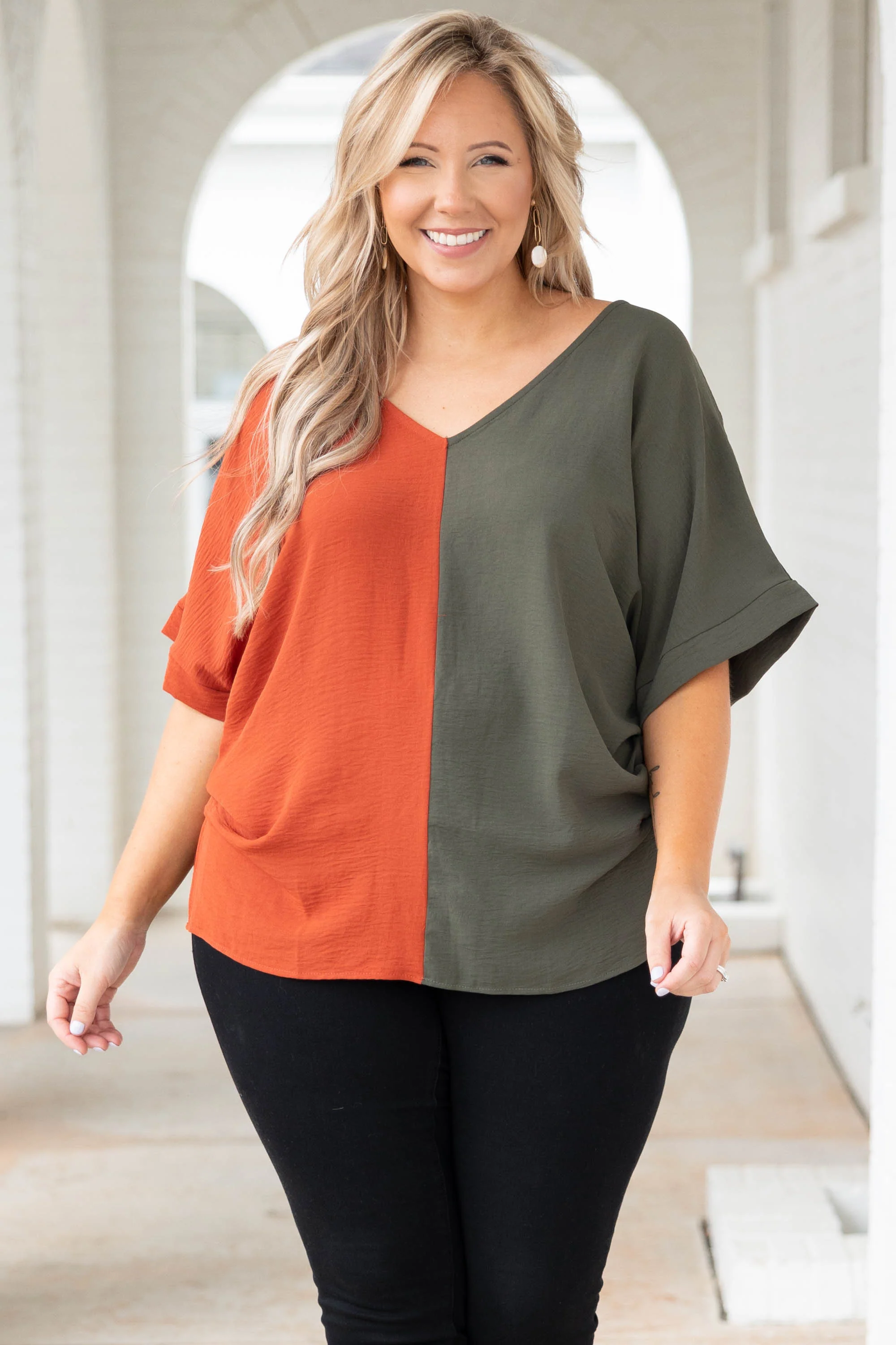 Double Dose of Color Top, Olive - Giverhouse