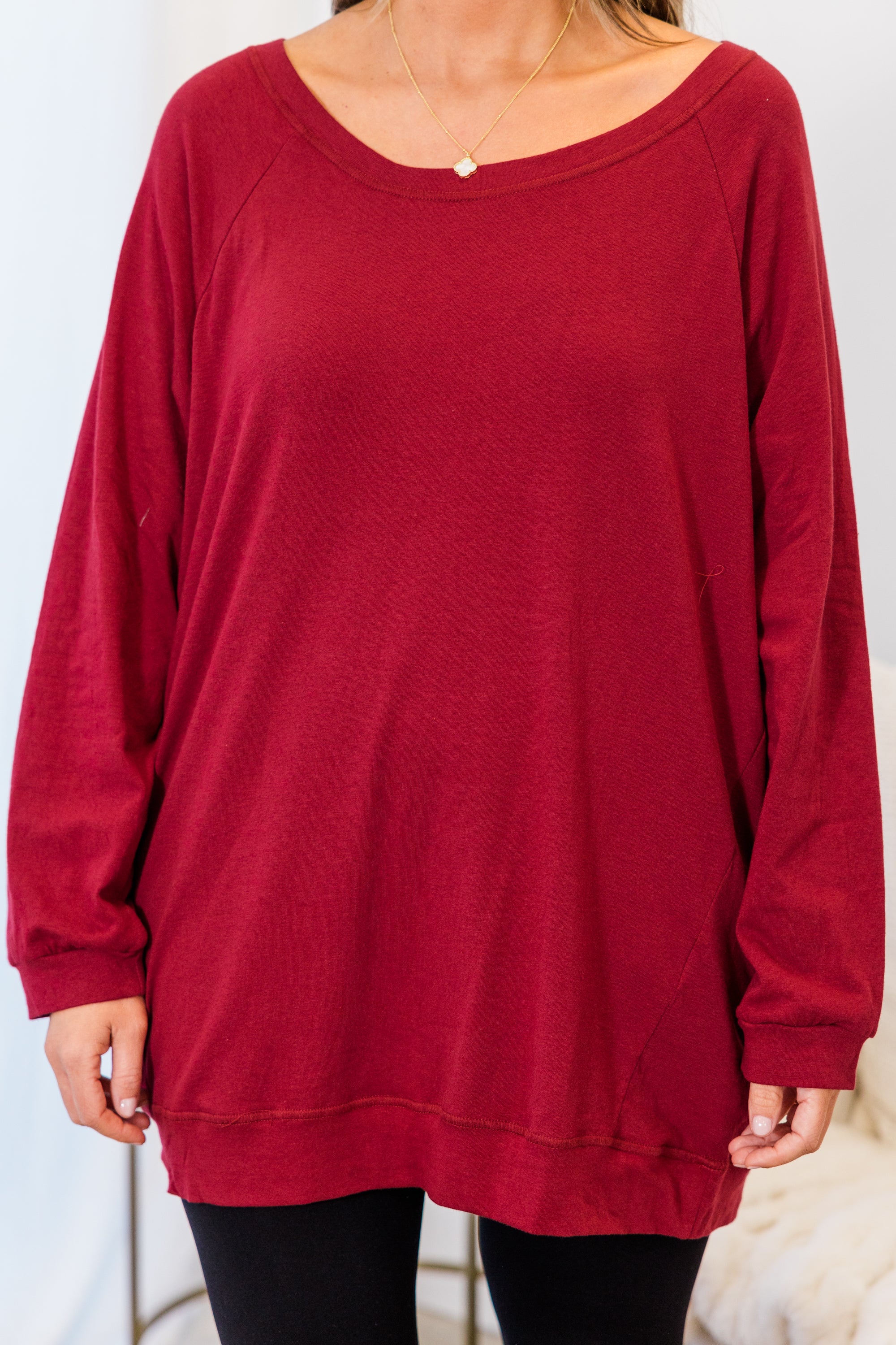 Slouchy Dolman Tunic Long Sleeve, Wine - Giverhouse