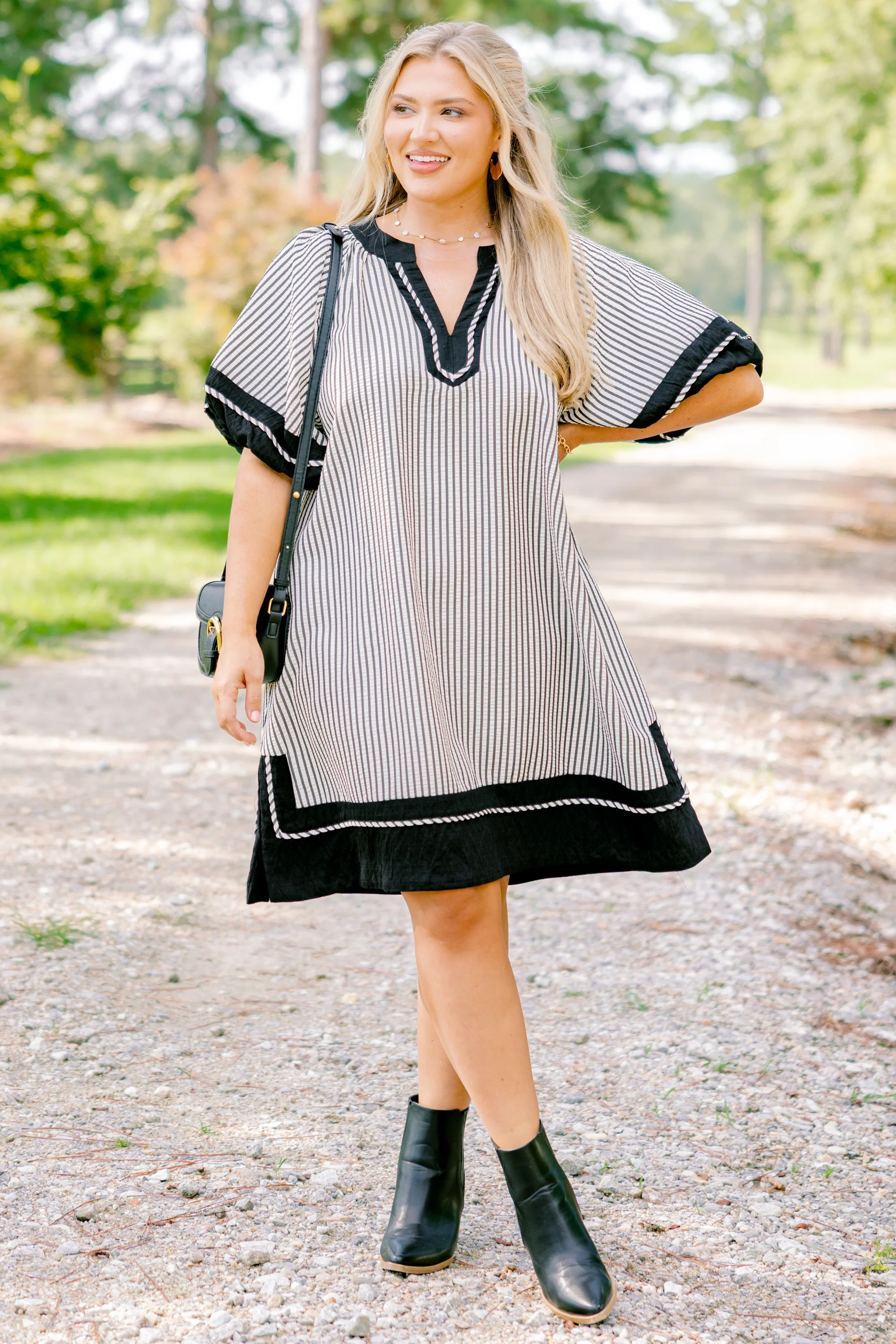 Keep Me Company Dress, Black Stripe - Giverhouse