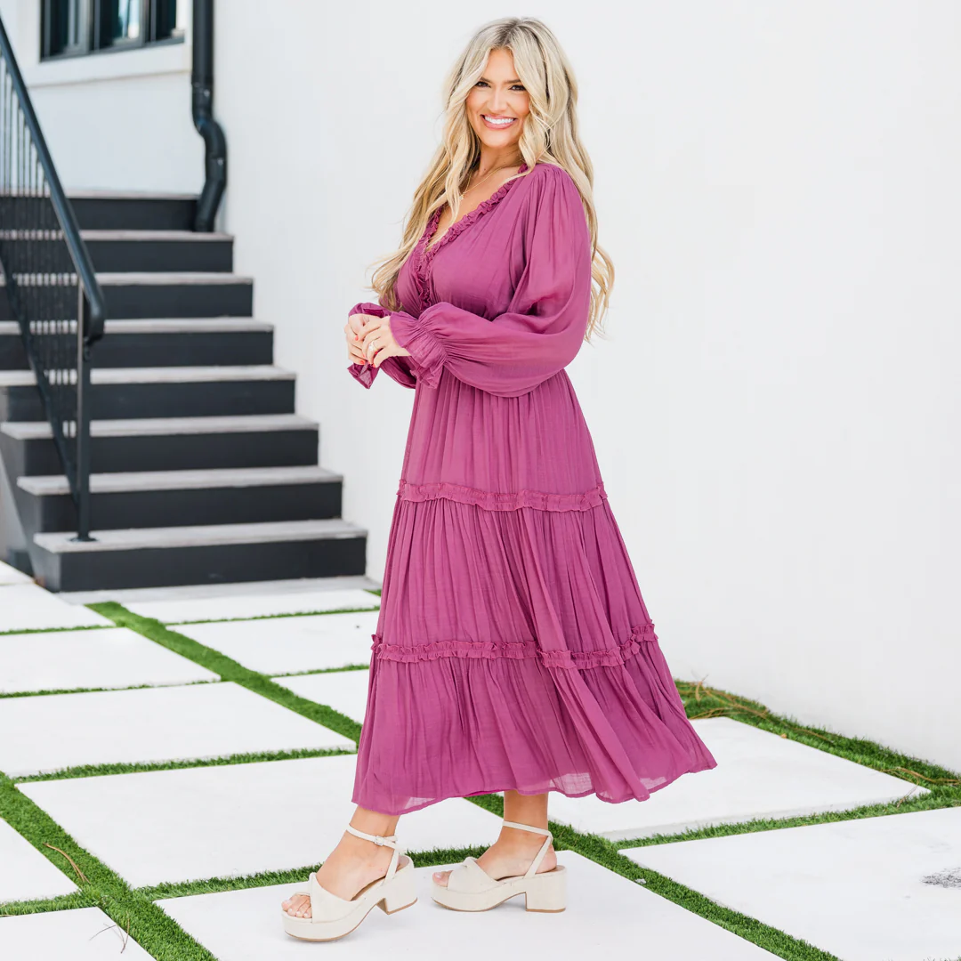 Vivid Palms Dress, Plum - Giverhouse