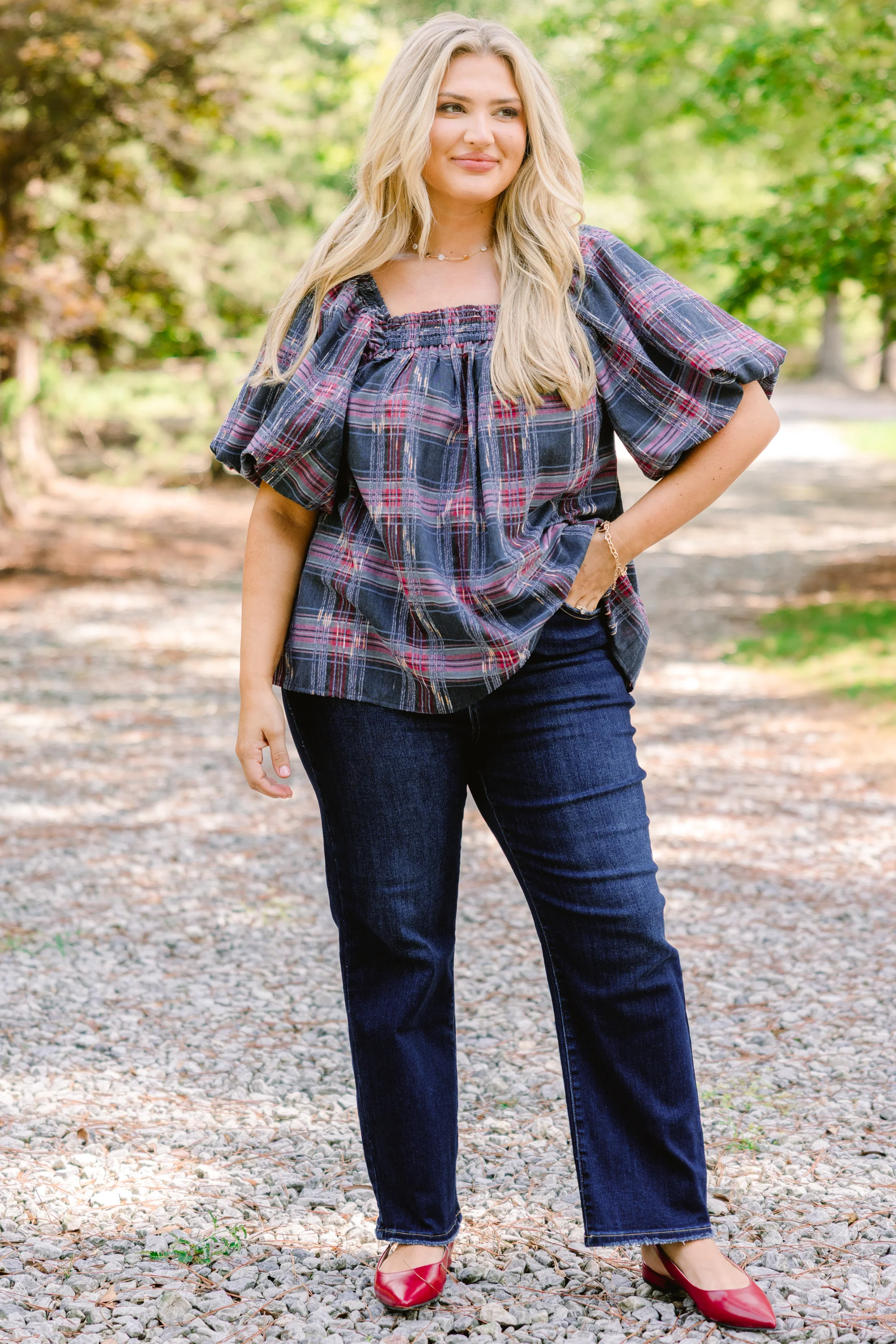 Cozy Love Top, Gray-Pink Plaid - Giverhouse
