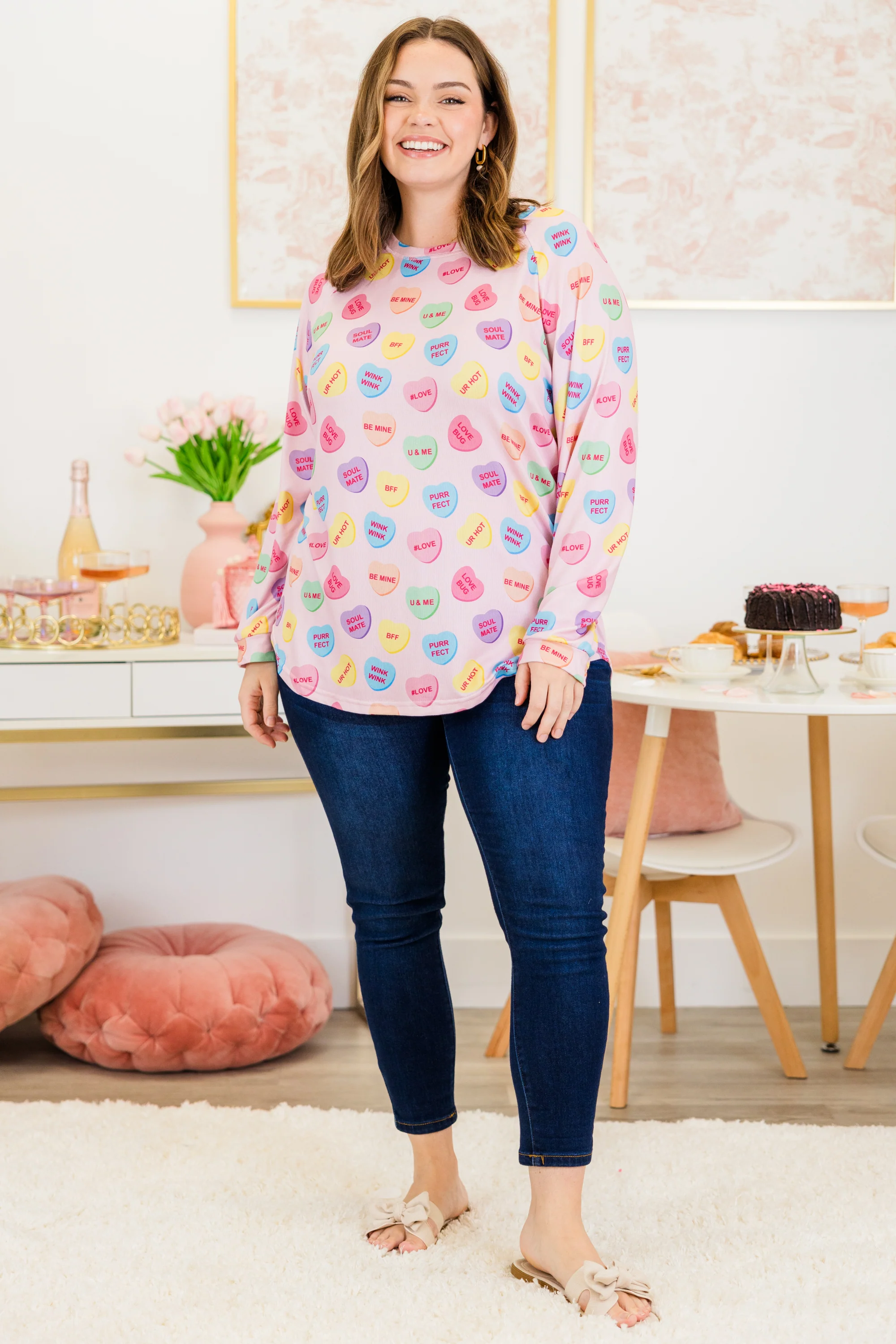 Curved Hem Slouchy Dolman Tunic, Conversation Heart - Giverhouse