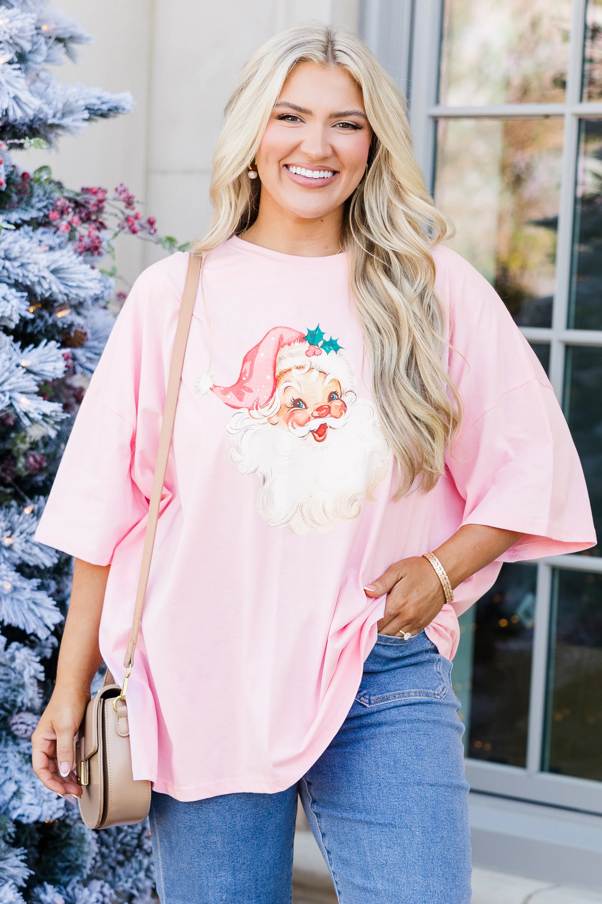 Vintage Santa Boyfriend Tee, Dusty Pink - Giverhouse