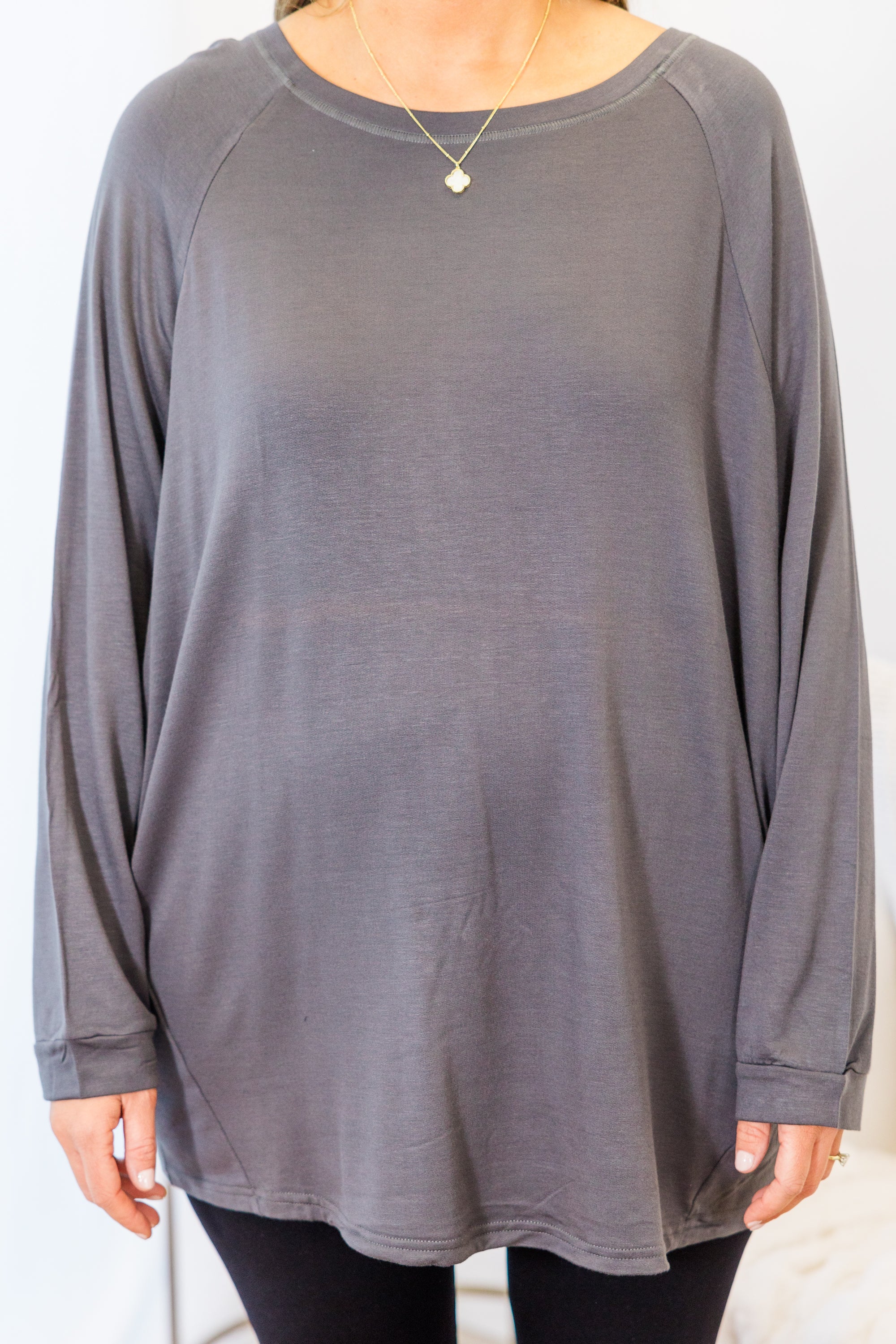Relaxed Hem Slouchy Dolman Tunic, Charcoal Fleece - Giverhouse