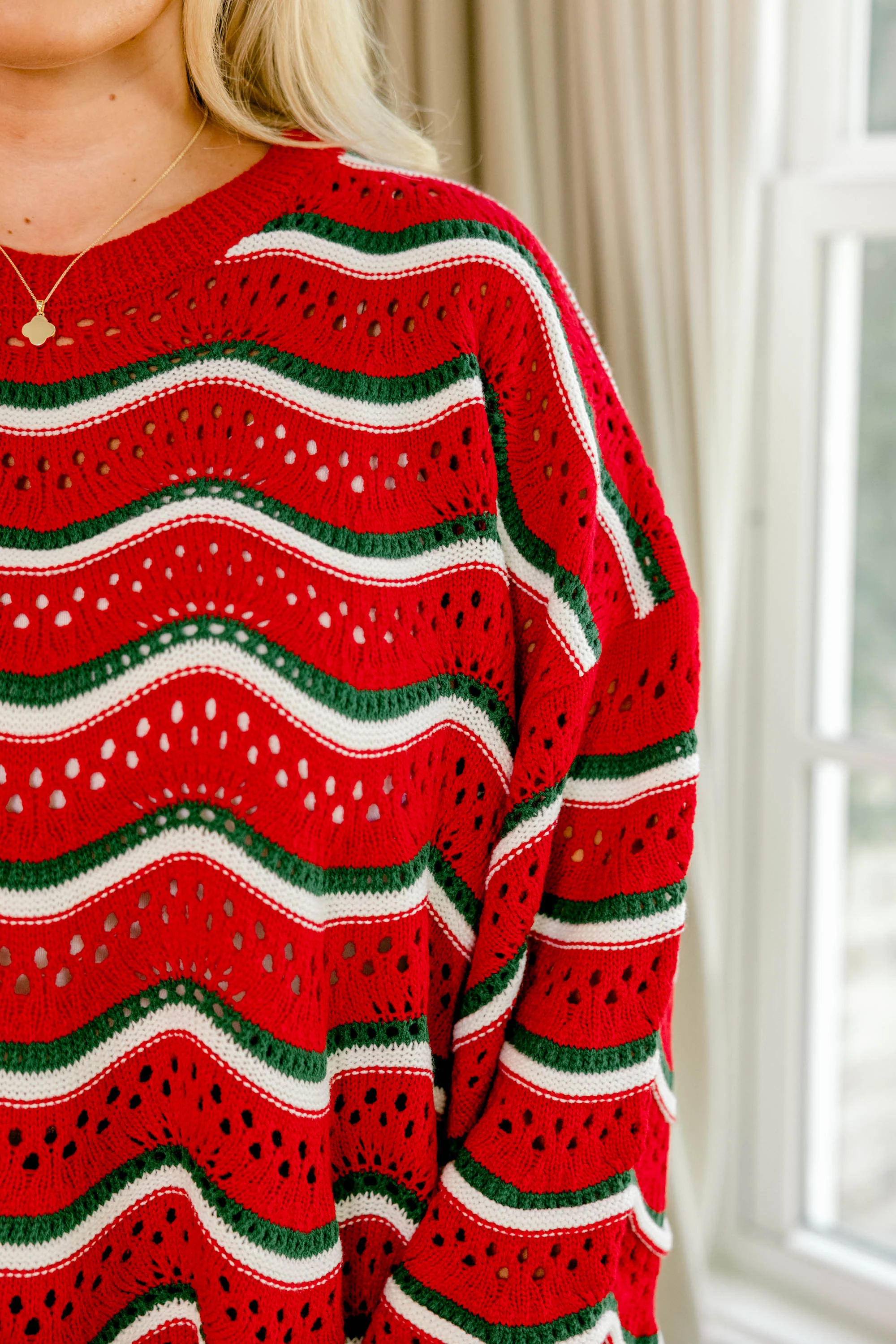 Wavy Comfort Sweater, Red-Green - Giverhouse