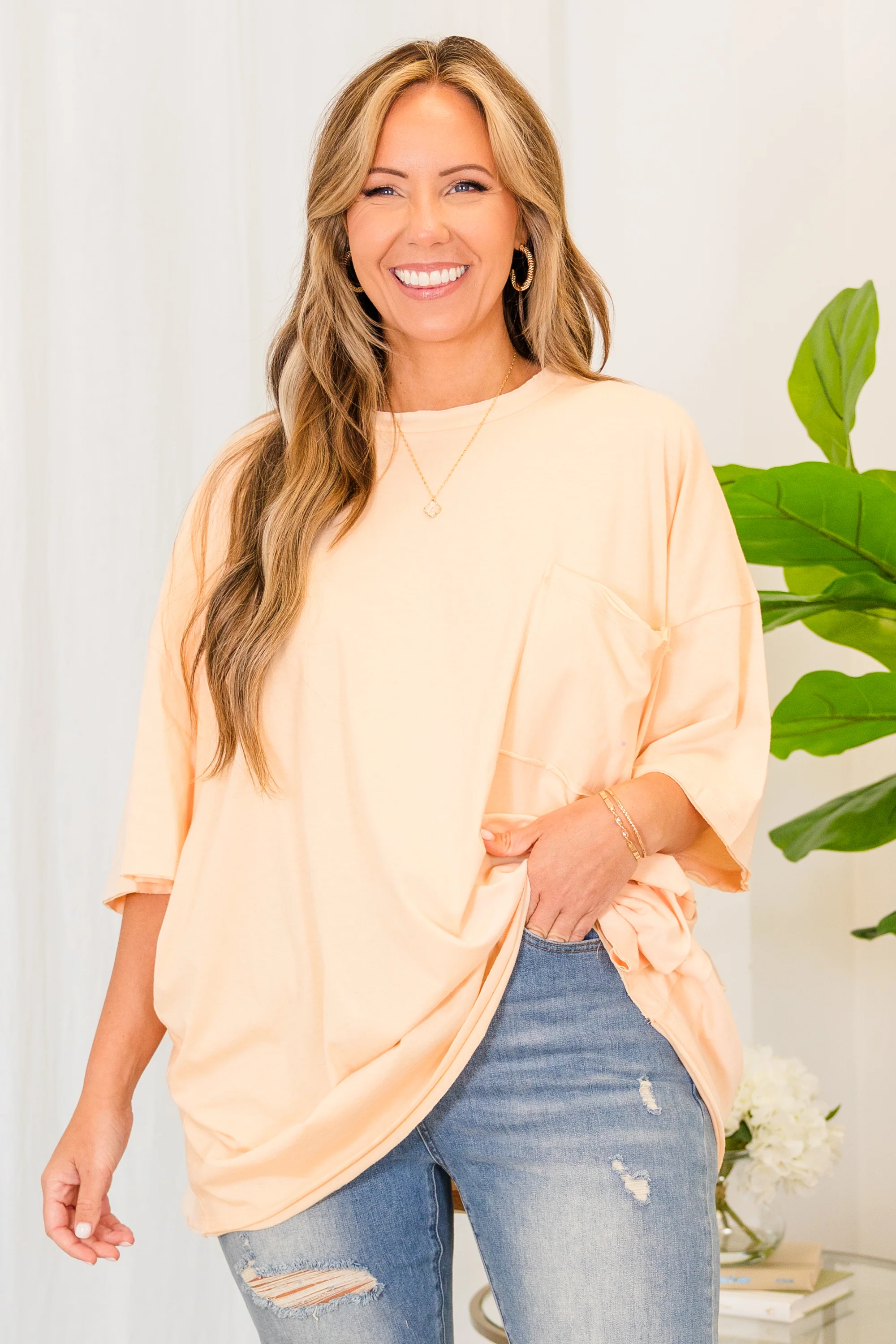 It Comes Naturally Top, Cream Peach - Giverhouse